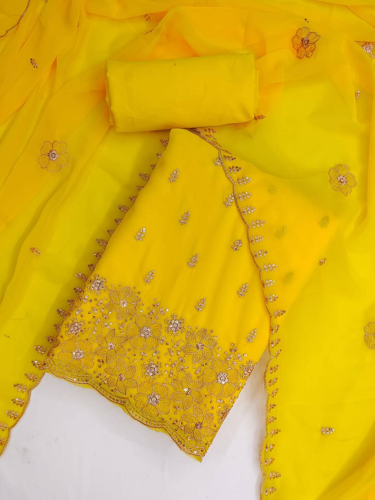 HL SILKMILLS Unstitched Georgette Embellished Dress Material - Yellow ( Pack of 1 ) HL SILKMILLS Unstitched Georgette Embellished Dress Material - Yellow ( Pack of 1 )