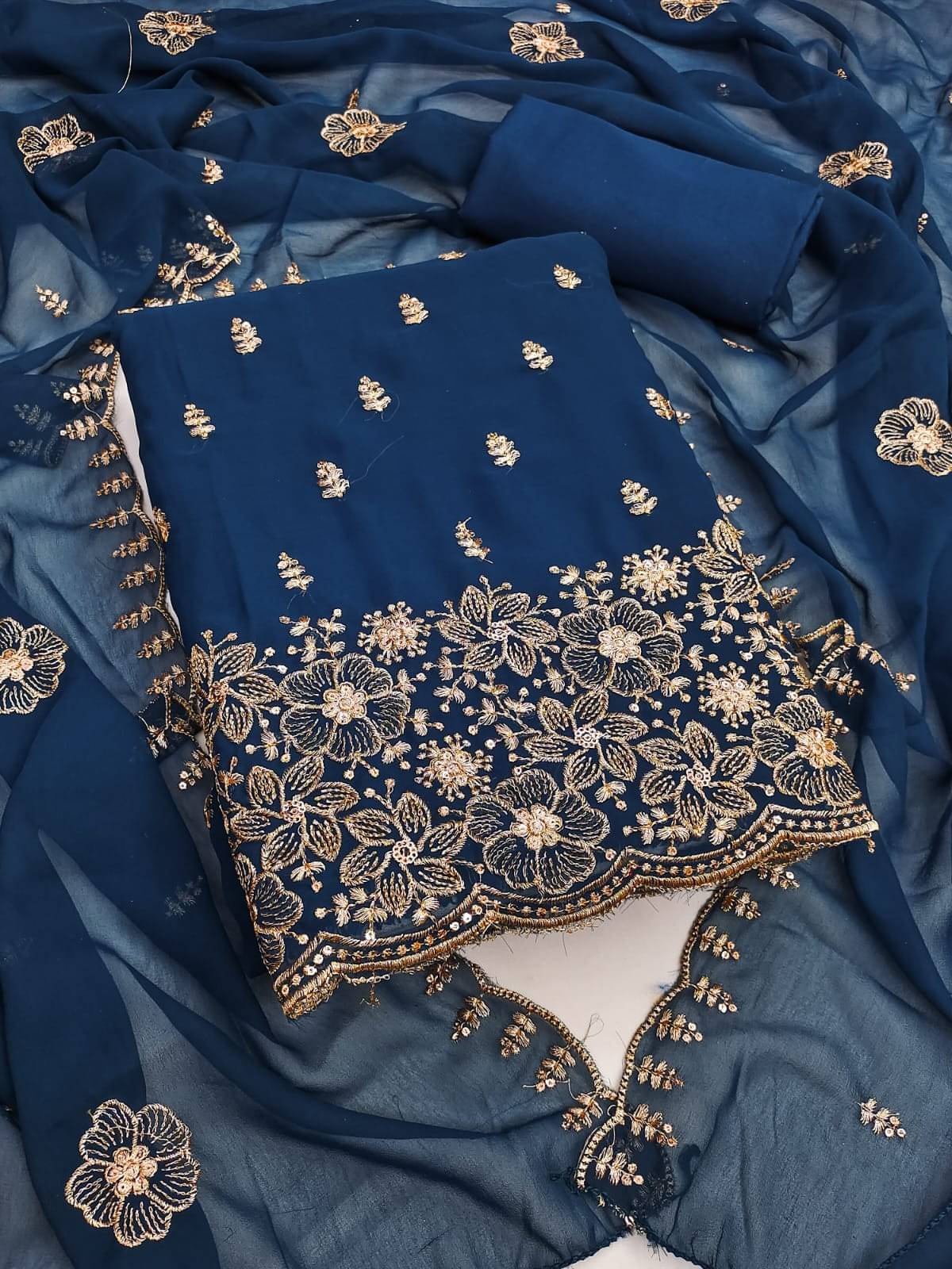     			HL SILKMILLS Unstitched Georgette Embellished Dress Material - Blue ( Pack of 1 )