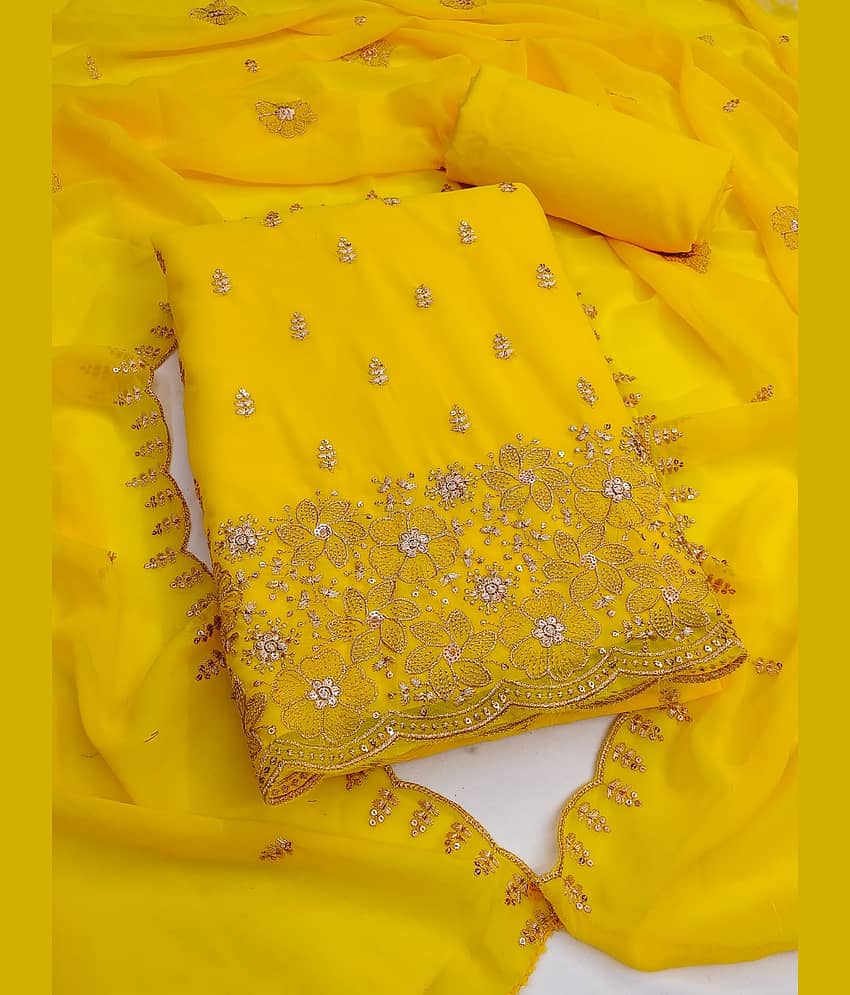 HL SILKMILLS Unstitched Georgette Embellished Dress Material - Yellow ( Pack of 1 ) - Unstitched Fabrics | Buy online on ZillyBuy