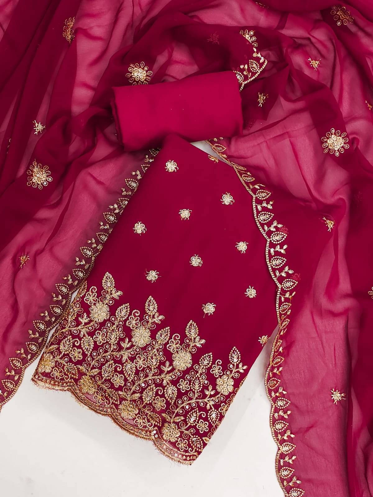     			HL SILKMILLS Unstitched Georgette Embellished Dress Material - Maroon ( Pack of 1 )