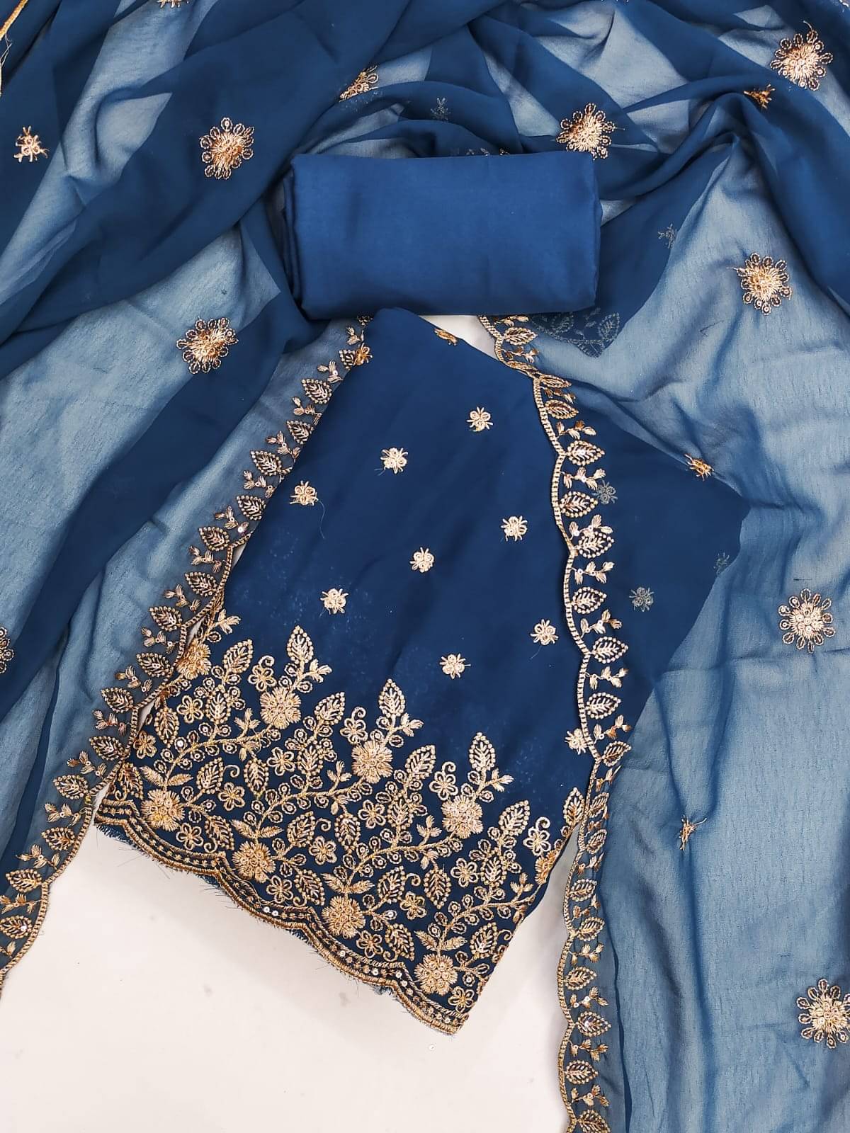     			HL SILKMILLS Unstitched Georgette Embellished Dress Material - Blue ( Pack of 1 )