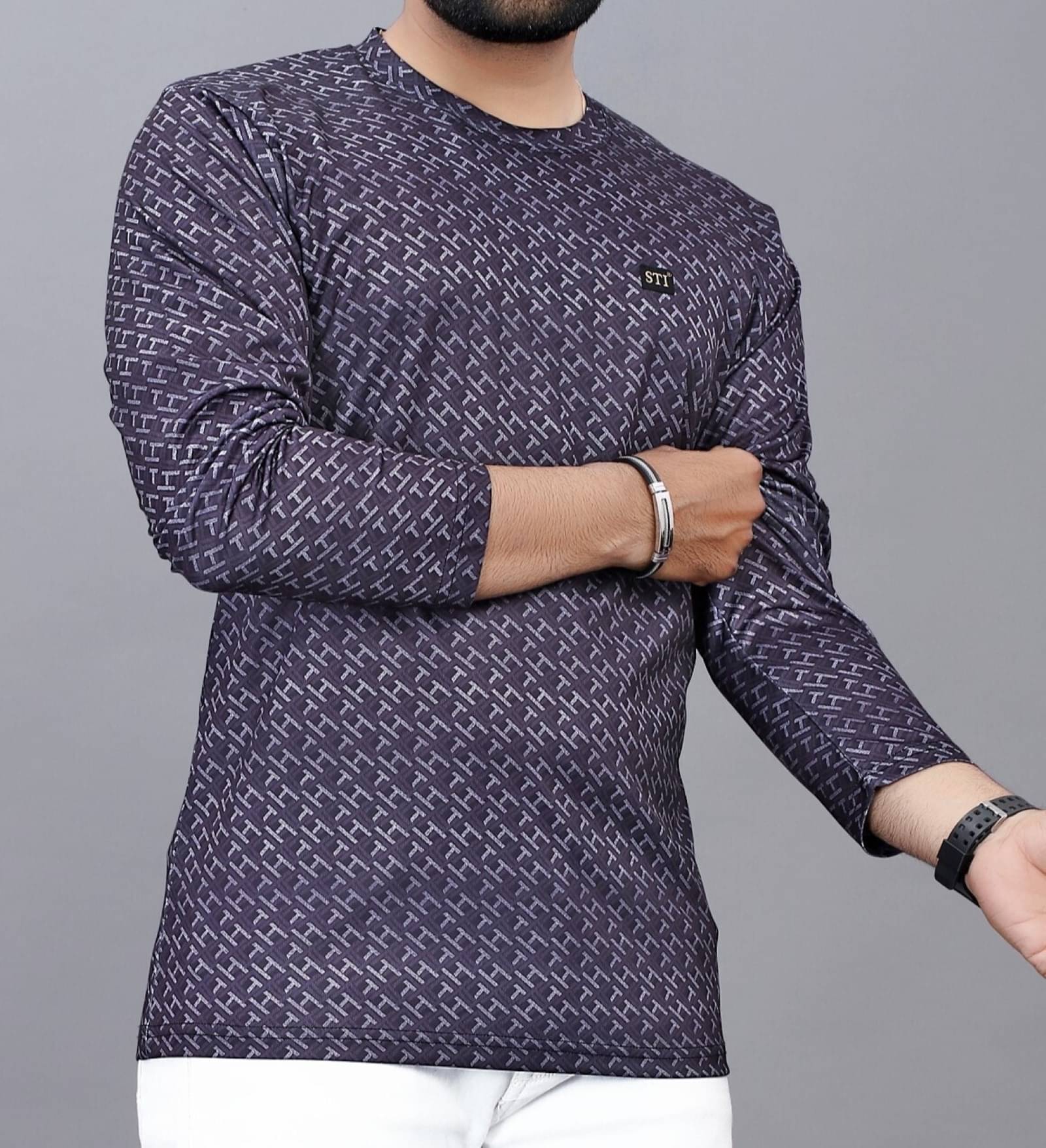     			STI Cotton Blend Regular Fit Printed Full Sleeves Men's Round T-Shirt - Multicolor4 ( Pack of 1 )