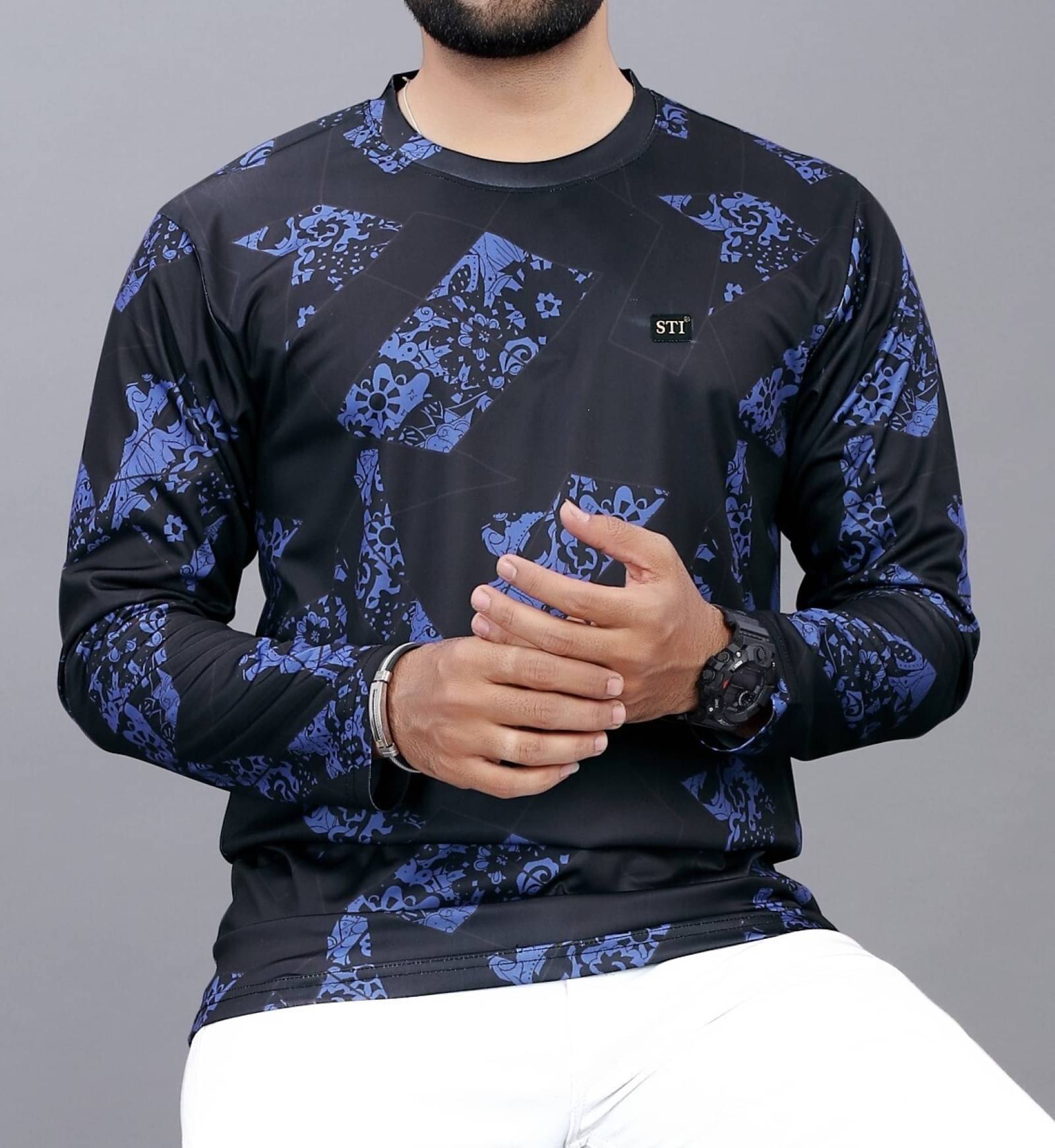 STI Cotton Blend Slim Fit Printed Full Sleeves Men's Round T-Shirt - Blue ( Pack of 1 ) STI Cotton Blend Slim Fit Printed Full Sleeves Men's Round T-Shirt - Blue ( Pack of 1 )