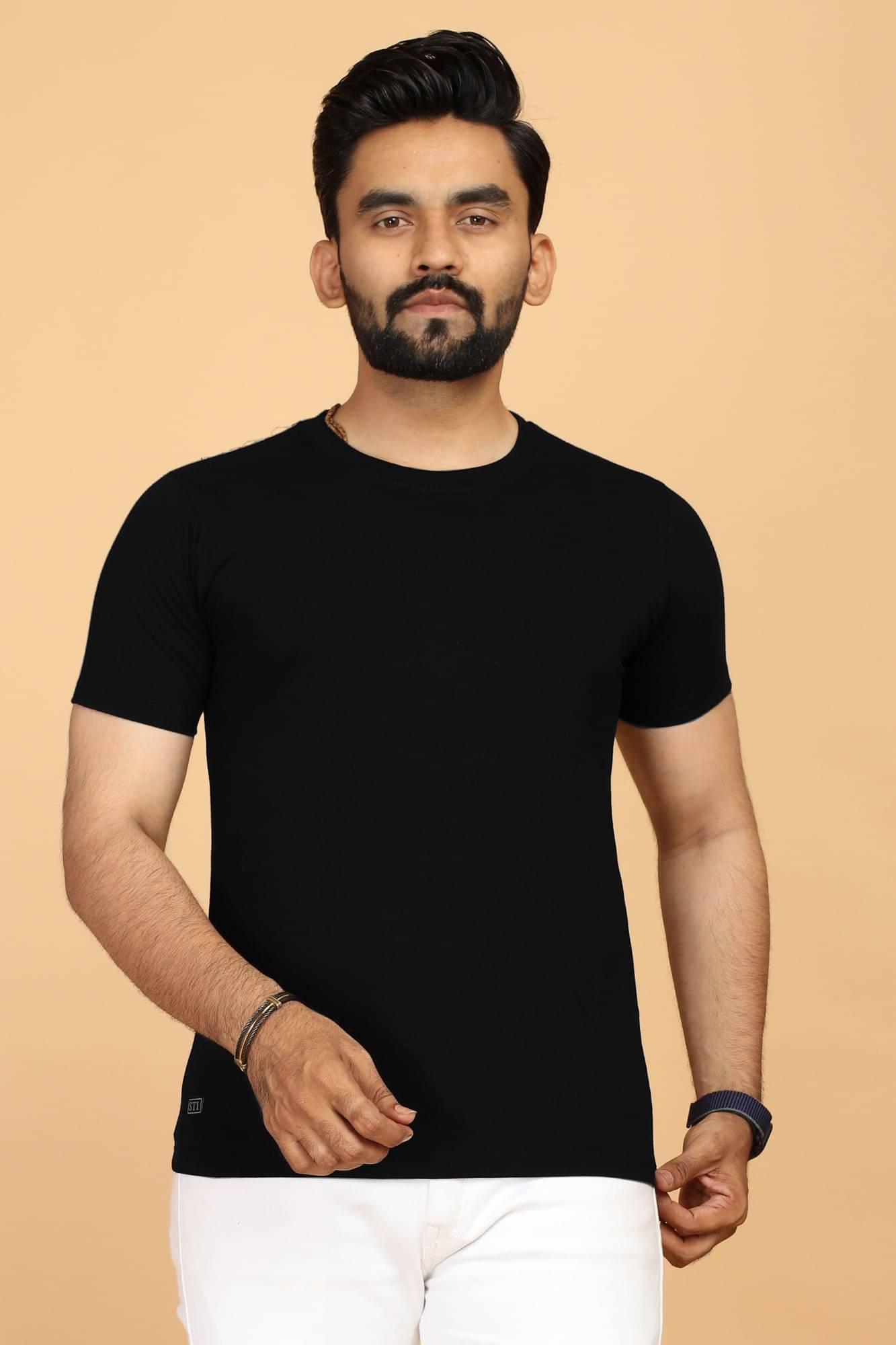 STI Cotton Regular Fit Solid Half Sleeves Men's Round T-Shirt - Navy Blue ( Pack of 1 )     			STI Cotton Regular Fit Solid Half Sleeves Men's Round T-Shirt - Navy Blue ( Pack of 1 )