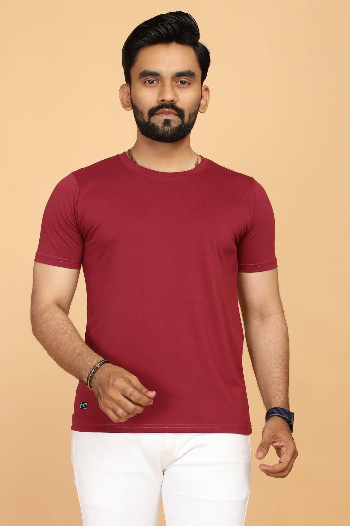     			STI Cotton Regular Fit Solid Half Sleeves Men's Round T-Shirt - Red ( Pack of 1 )