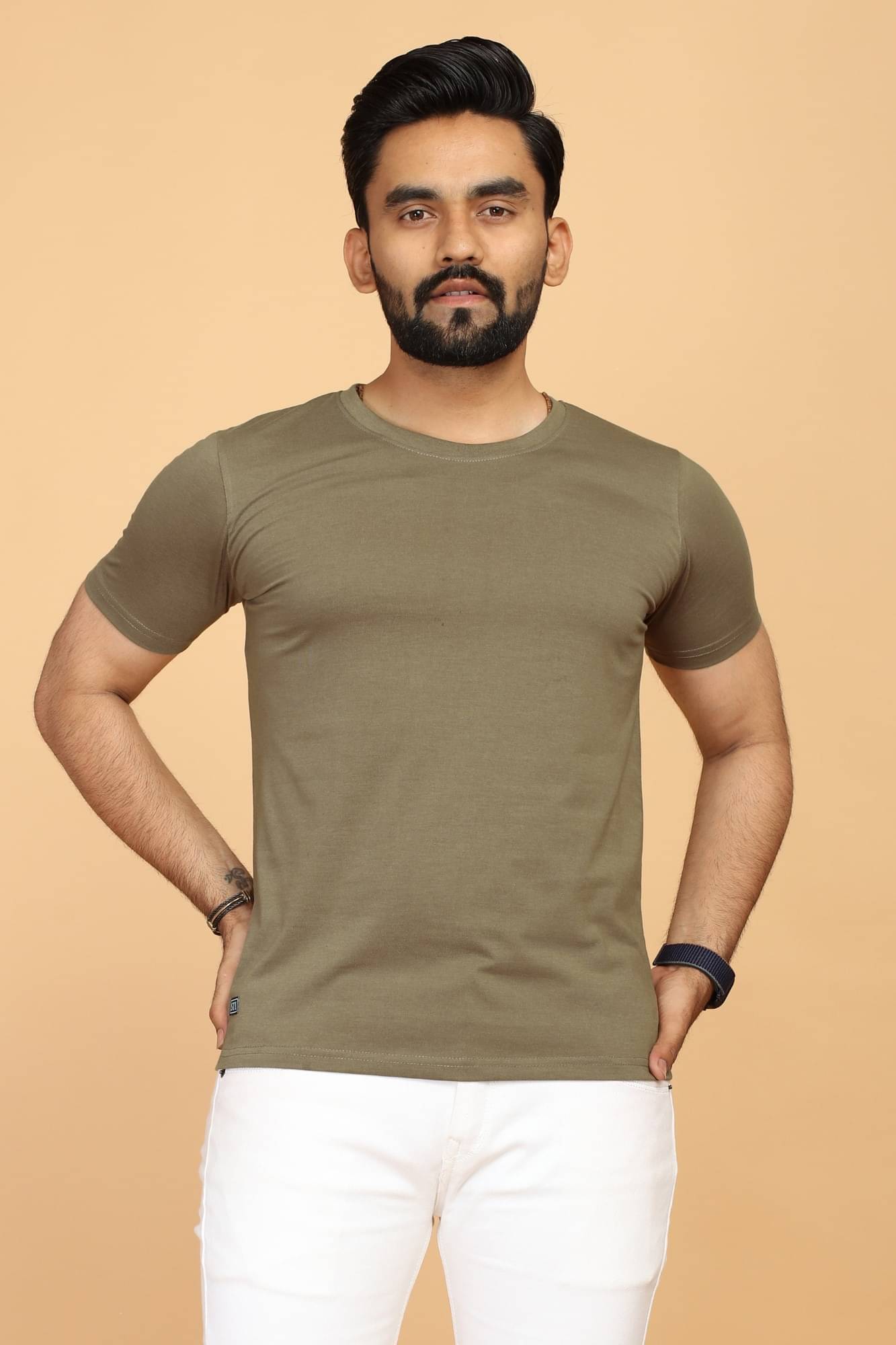     			STI Cotton Regular Fit Solid Half Sleeves Men's Round T-Shirt - Brown ( Pack of 1 )