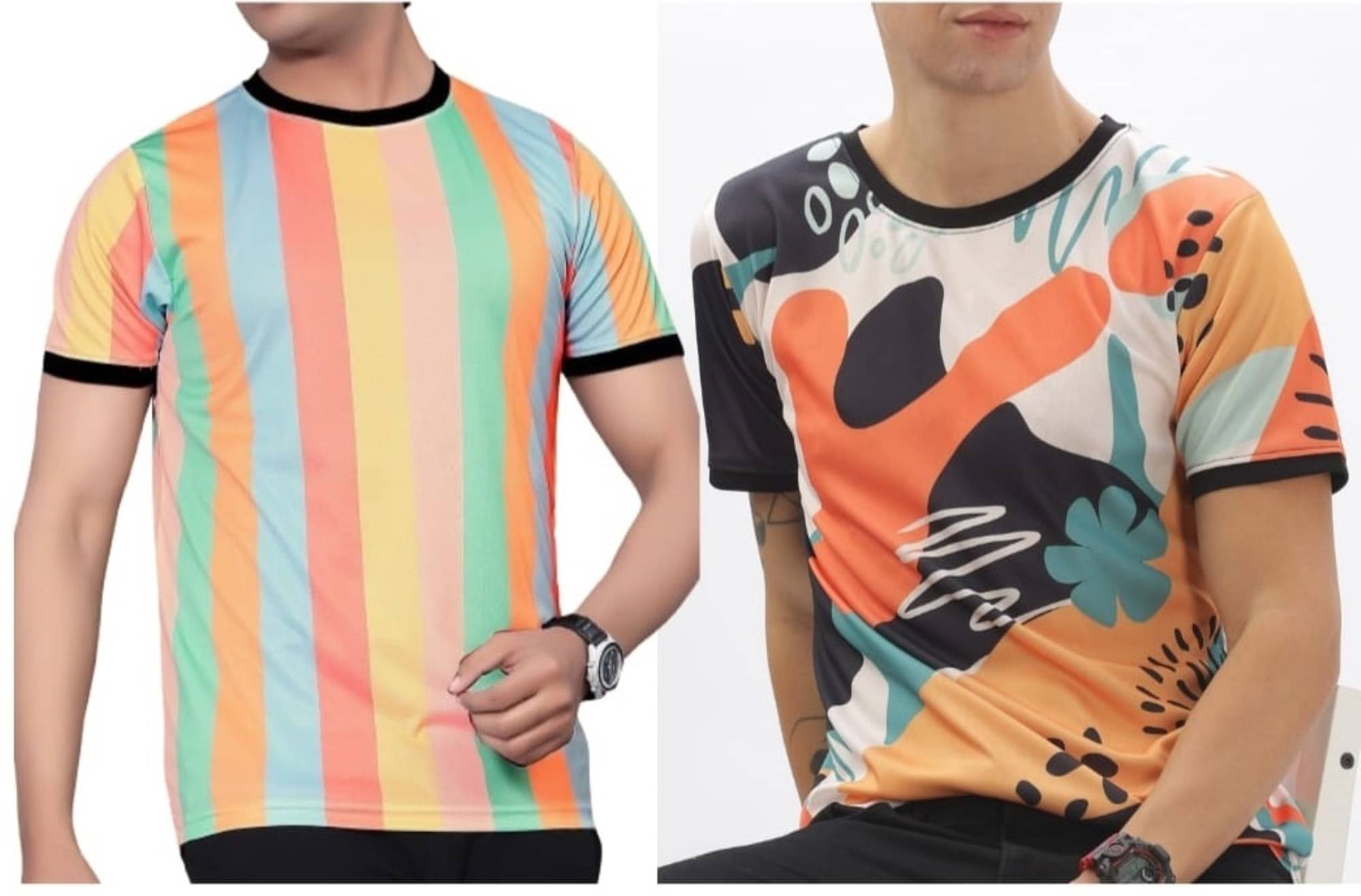     			STI Polyester Regular Fit Printed Half Sleeves Men's Round T-Shirt - Multicolor5 ( Pack of 2 )