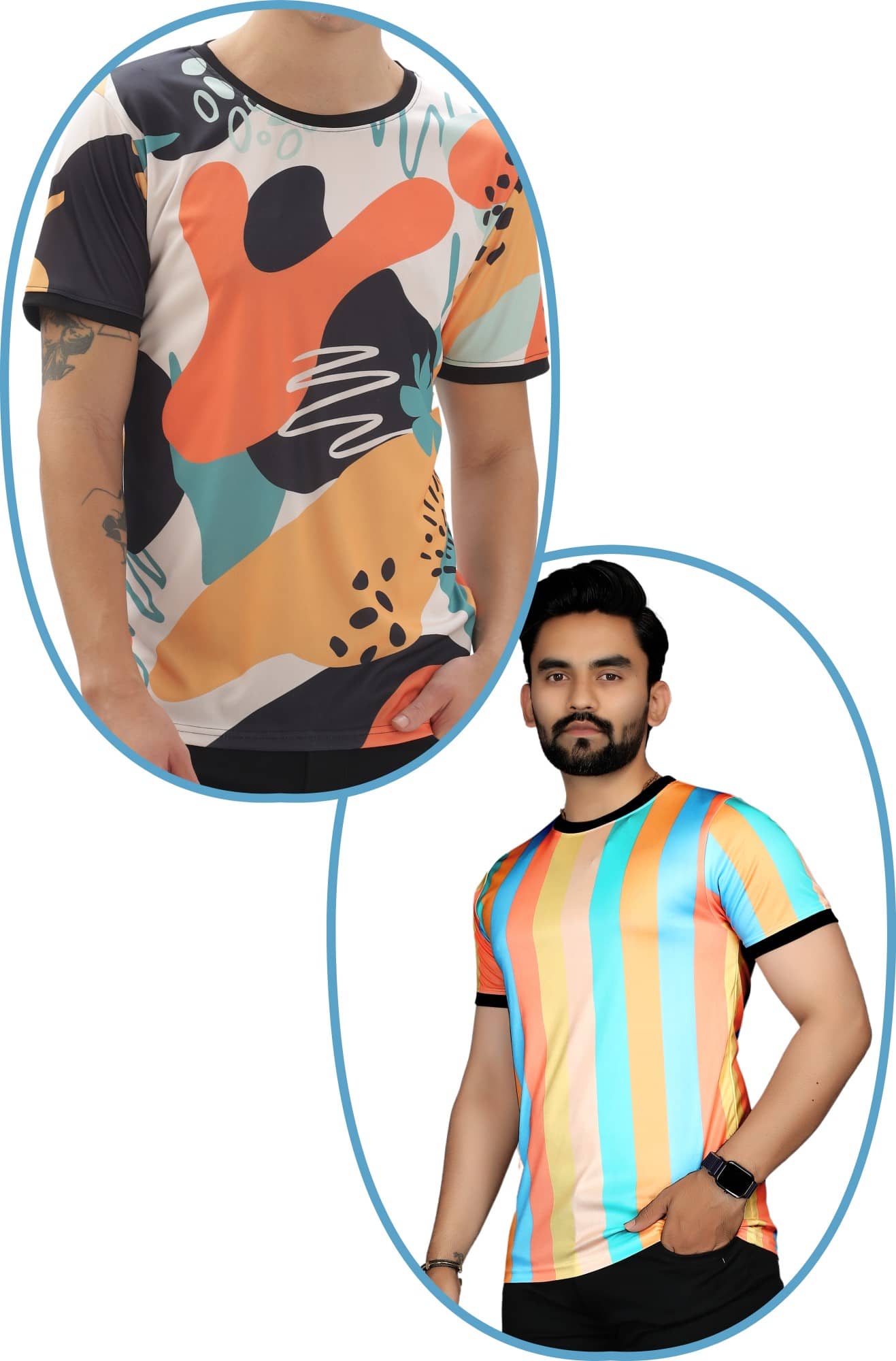 STI Polyester Regular Fit Self Design Half Sleeves Men's Round T-Shirt - Multicolor ( Pack of 2 )