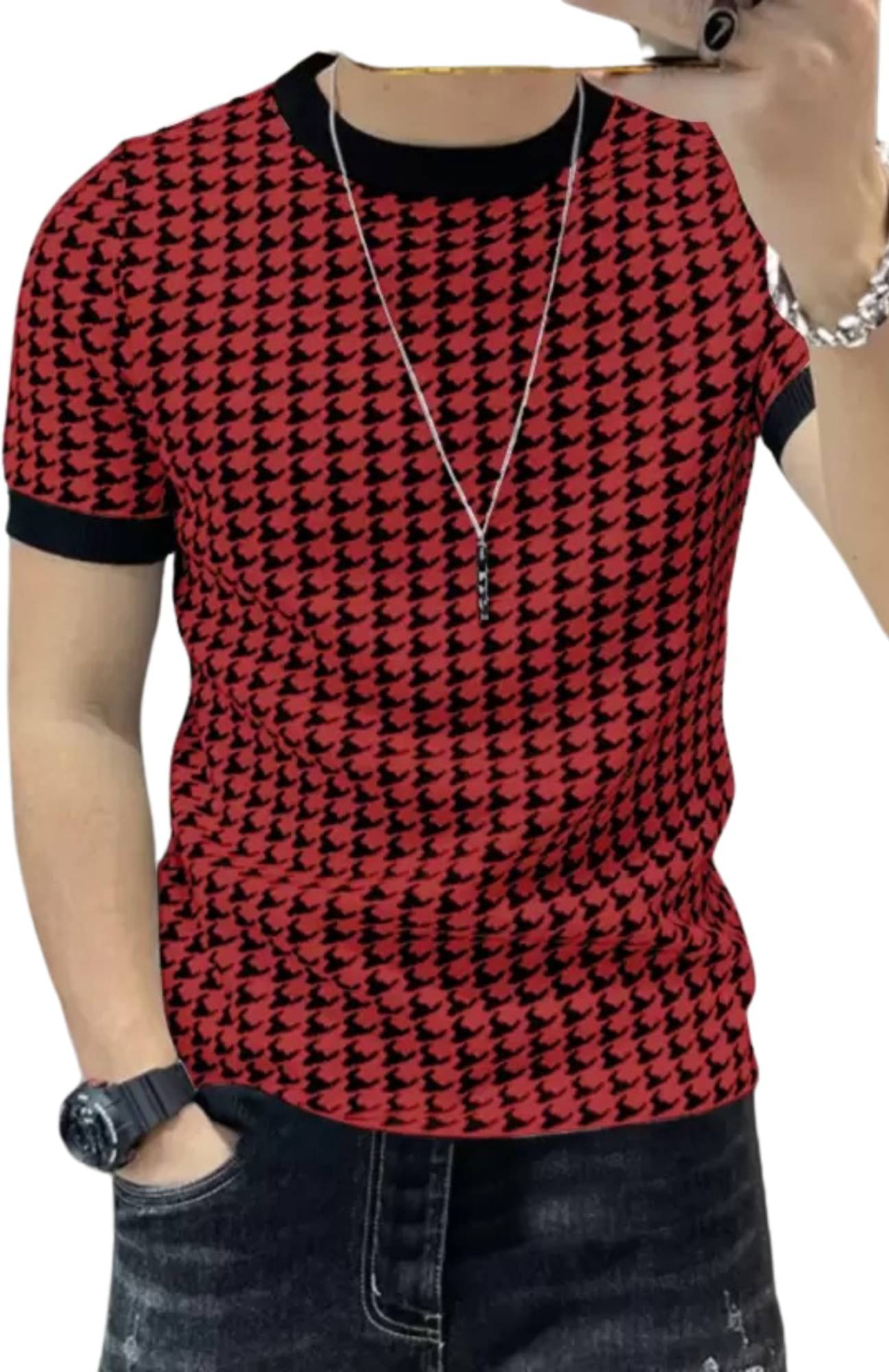     			STI Polyester Regular Fit Self Design Half Sleeves Men's Round T-Shirt - Multicolor ( Pack of 2 )