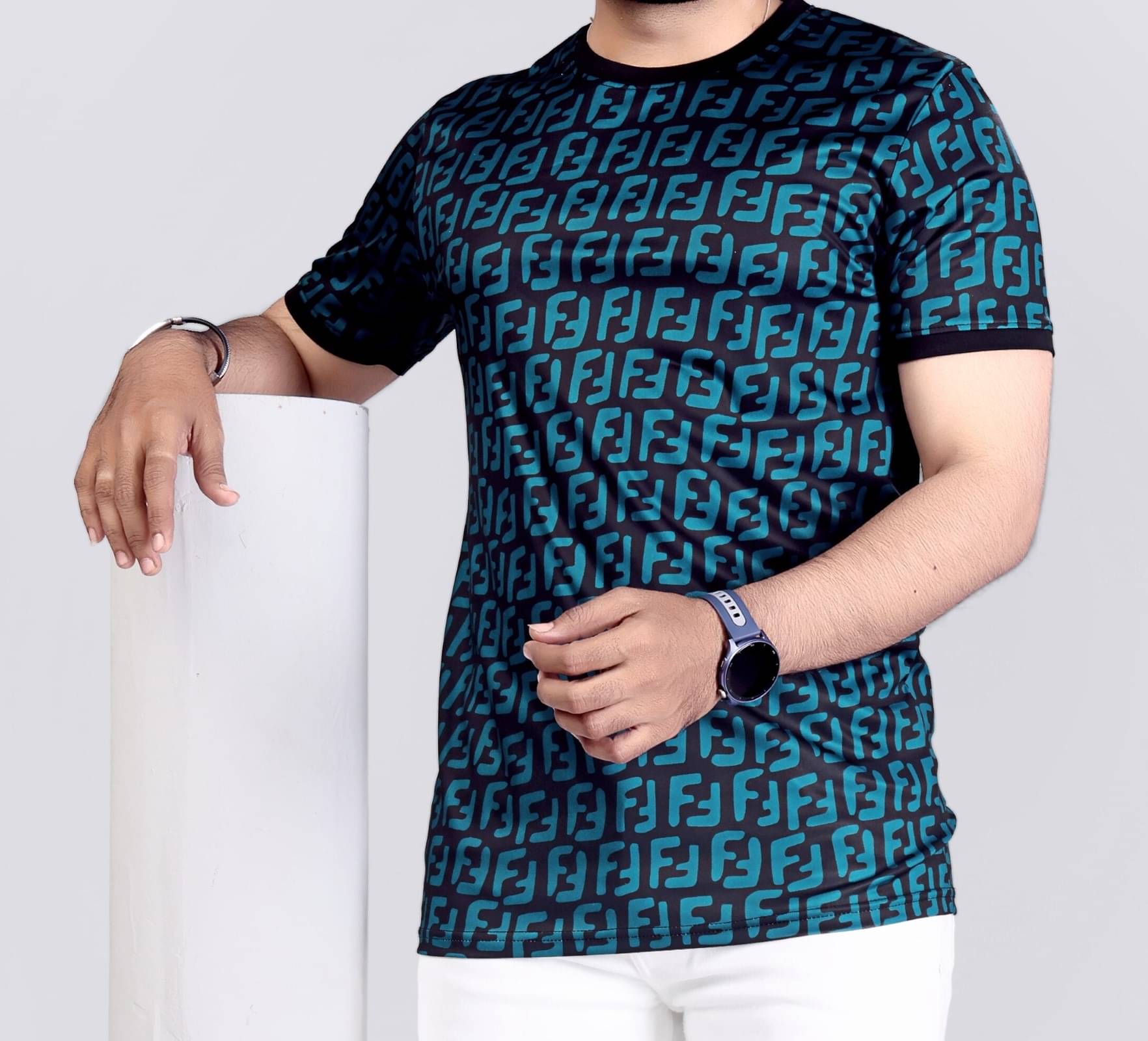     			STI Polyester Regular Fit Self Design Half Sleeves Men's Round T-Shirt - Multicolor3 ( Pack of 1 )