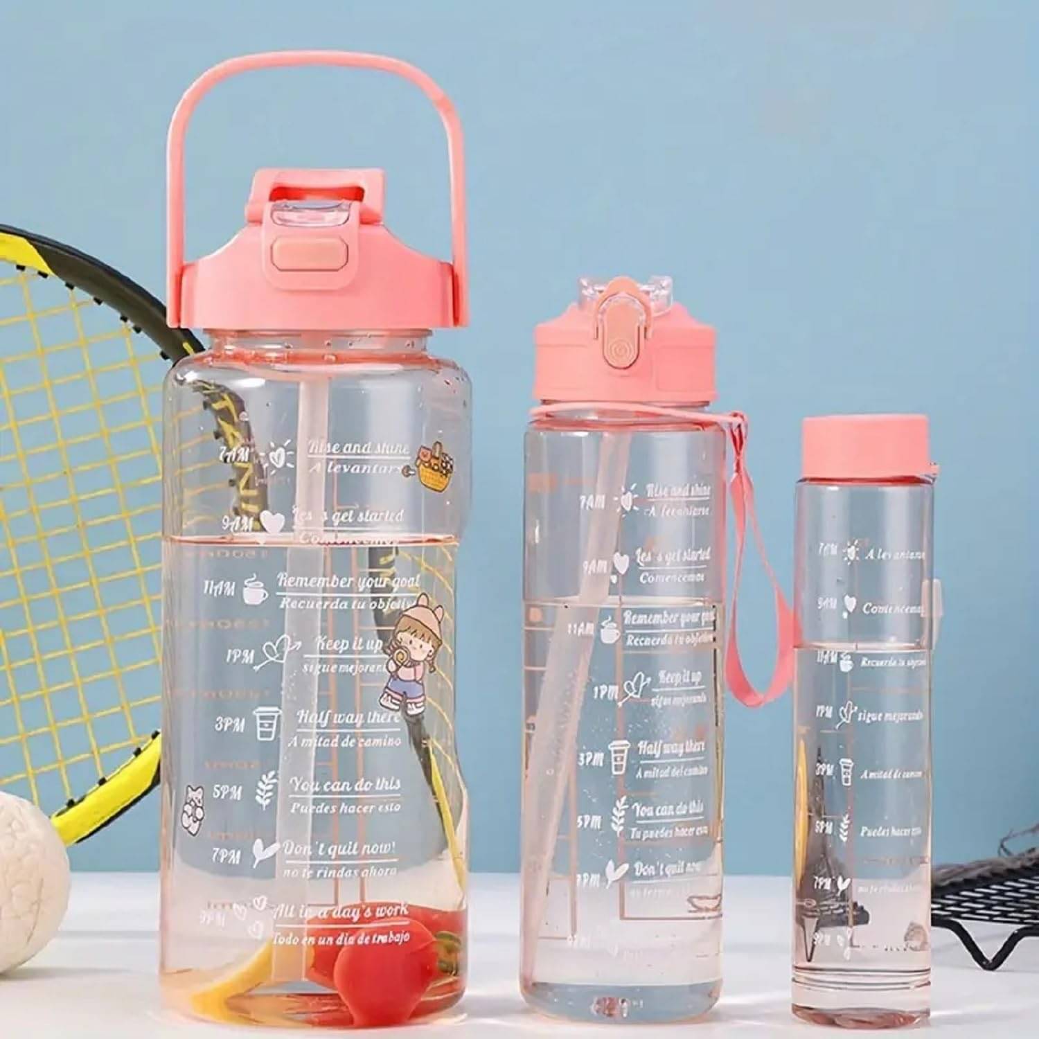     			3 piece transparent motivational bottle