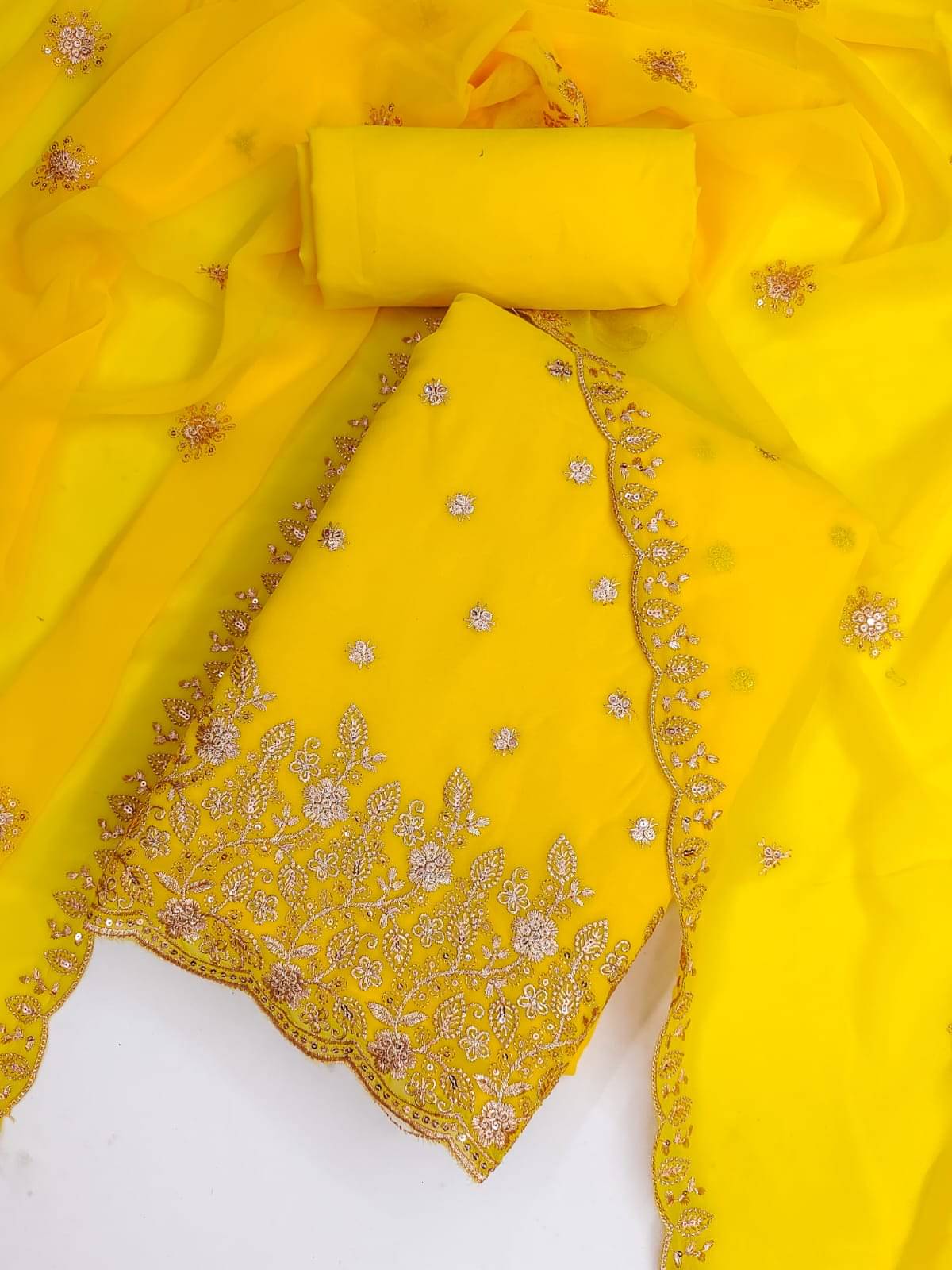 ALSHOP Unstitched Georgette Embroidered Dress Material - Yellow ( Pack of 1 ) ALSHOP Unstitched Georgette Embroidered Dress Material - Yellow ( Pack of 1 )