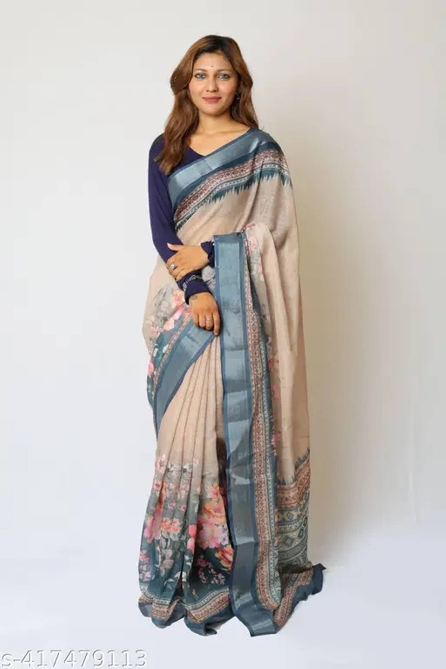 Ambe Creation Linen Printed Saree With Unstitched Blouse Piece ( Beige ) Ambe Creation Linen Printed Saree With Unstitched Blouse Piece ( Beige )
