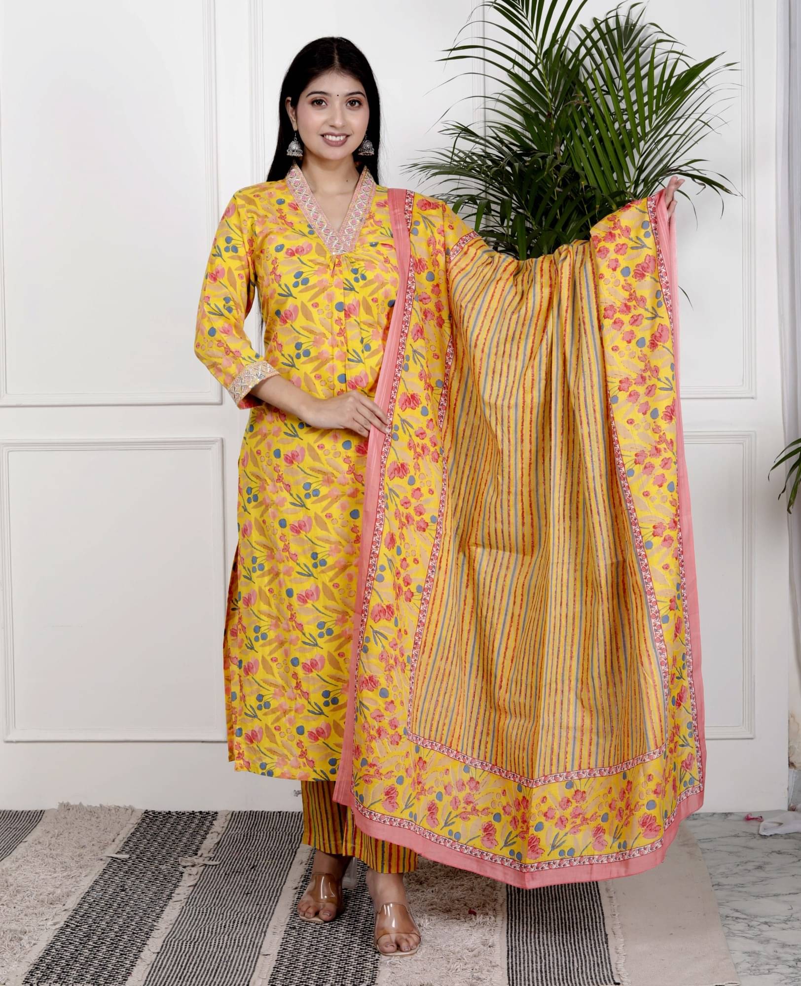    			Annex Cotton Printed Kurti With Pants Women's Stitched Salwar Suit - Yellow ( Pack of 1 )