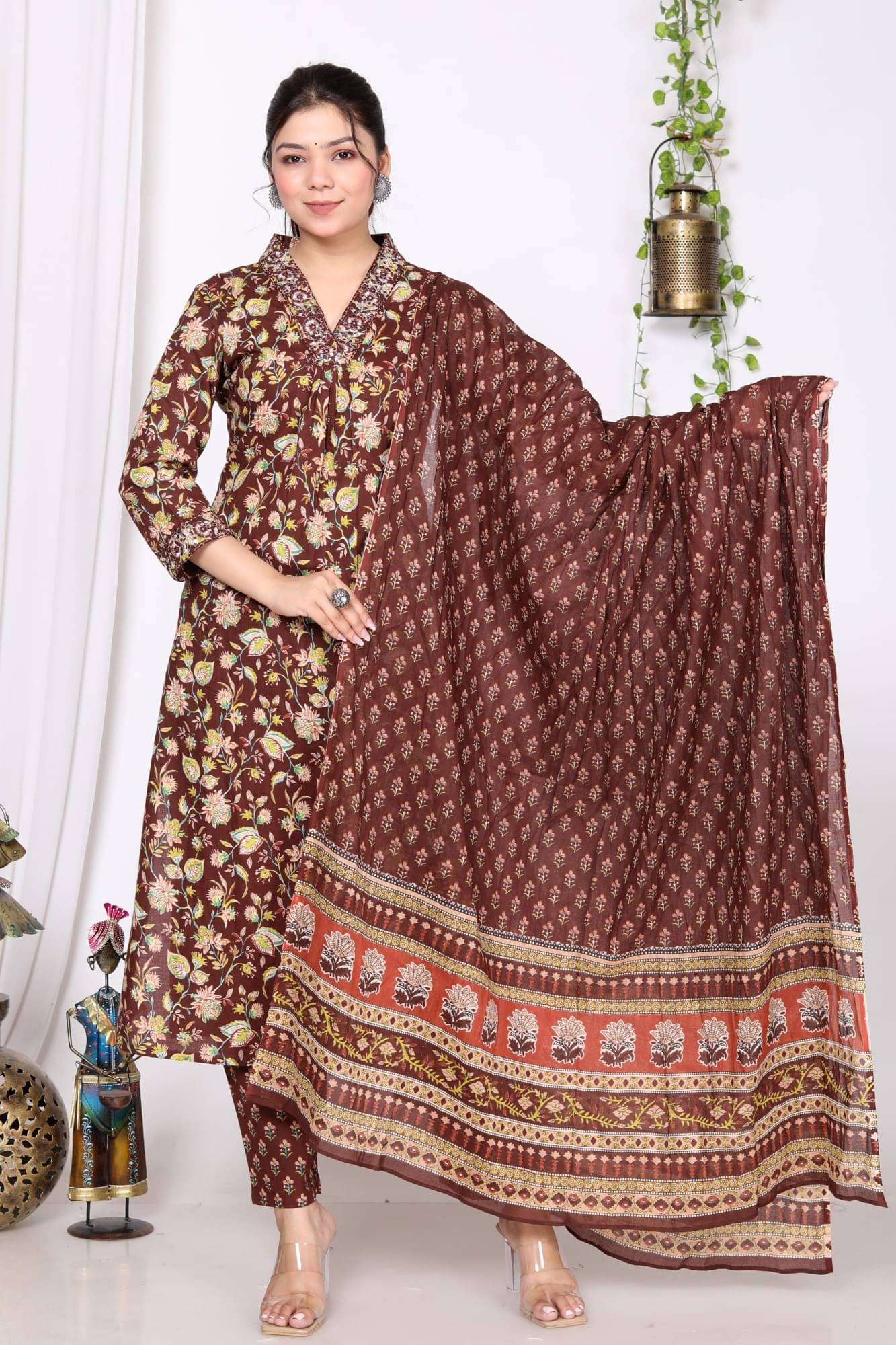     			Annex Cotton Printed Kurti With Pants Women's Stitched Salwar Suit - Maroon ( Pack of 1 )