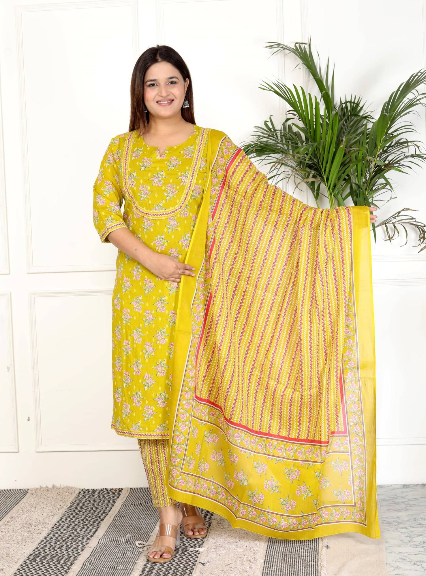     			Annex Cotton Printed Kurti With Pants Women's Stitched Salwar Suit - Yellow ( Pack of 1 )