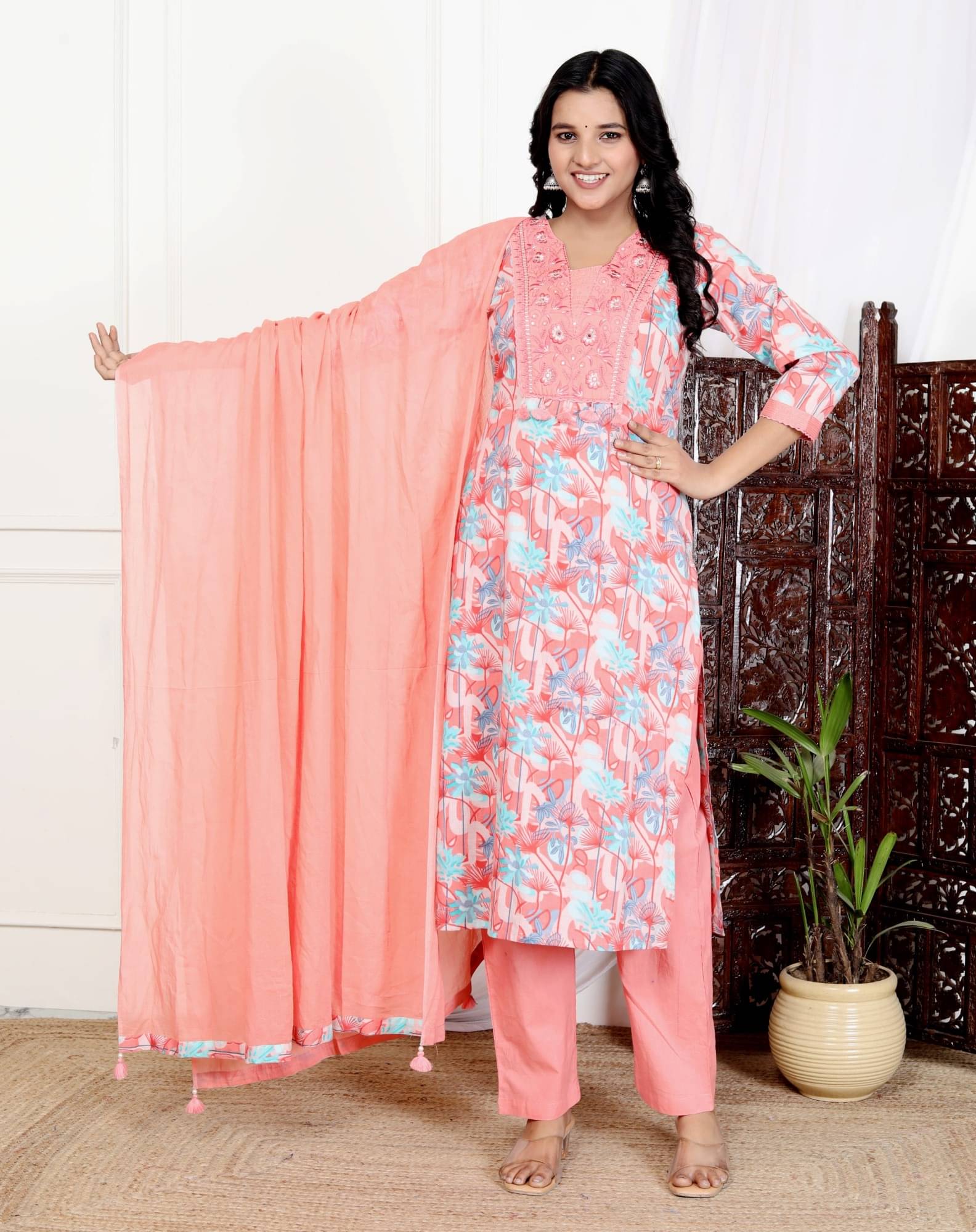 Annex Cotton Printed Kurti With Pants Women's Stitched Salwar Suit - Pink ( Pack of 1 )     			Annex Cotton Printed Kurti With Pants Women's Stitched Salwar Suit - Pink ( Pack of 1 )