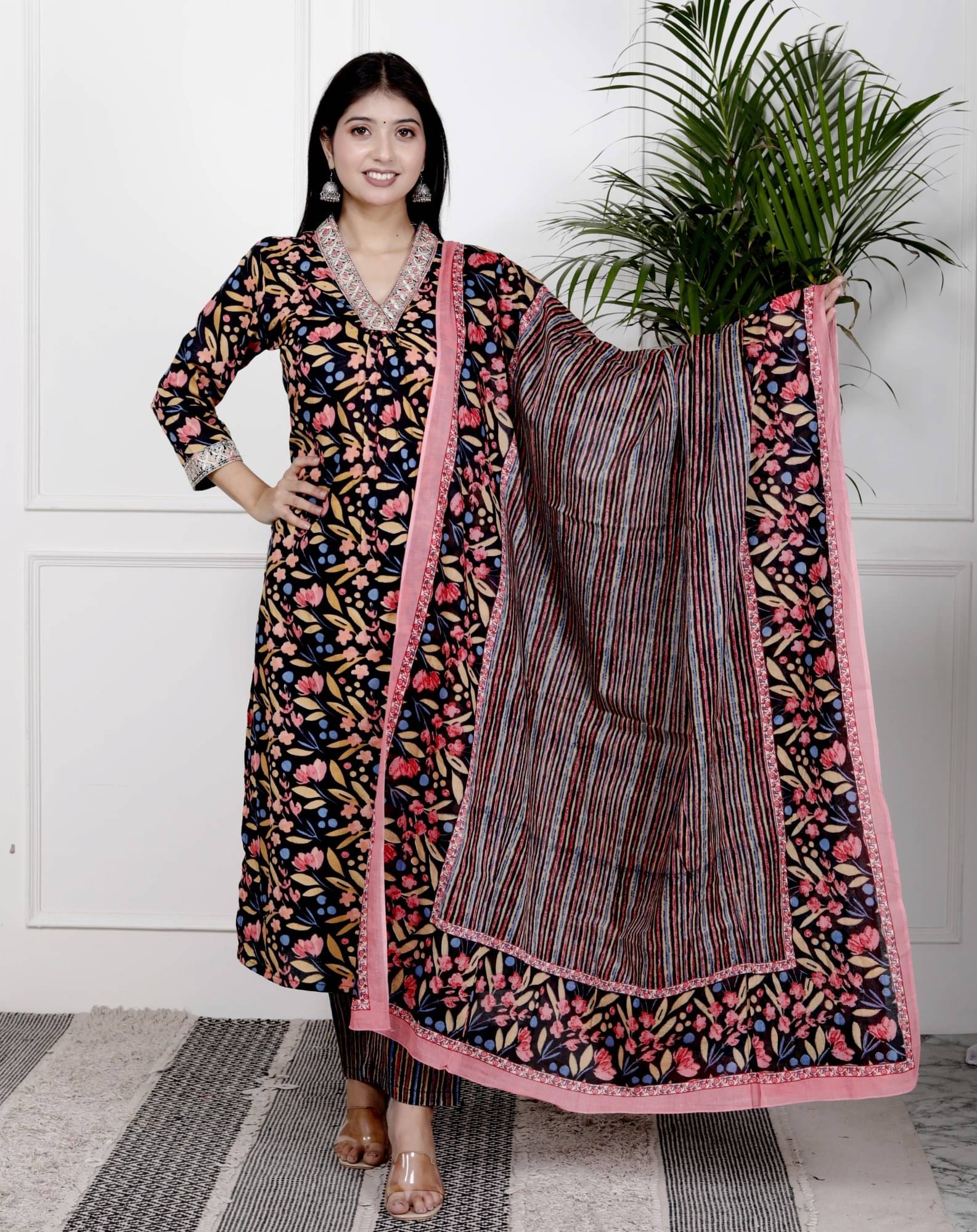 Annex Cotton Printed Kurti With Pants Women's Stitched Salwar Suit - Black ( Pack of 1 ) Annex Cotton Printed Kurti With Pants Women's Stitched Salwar Suit - Black ( Pack of 1 )