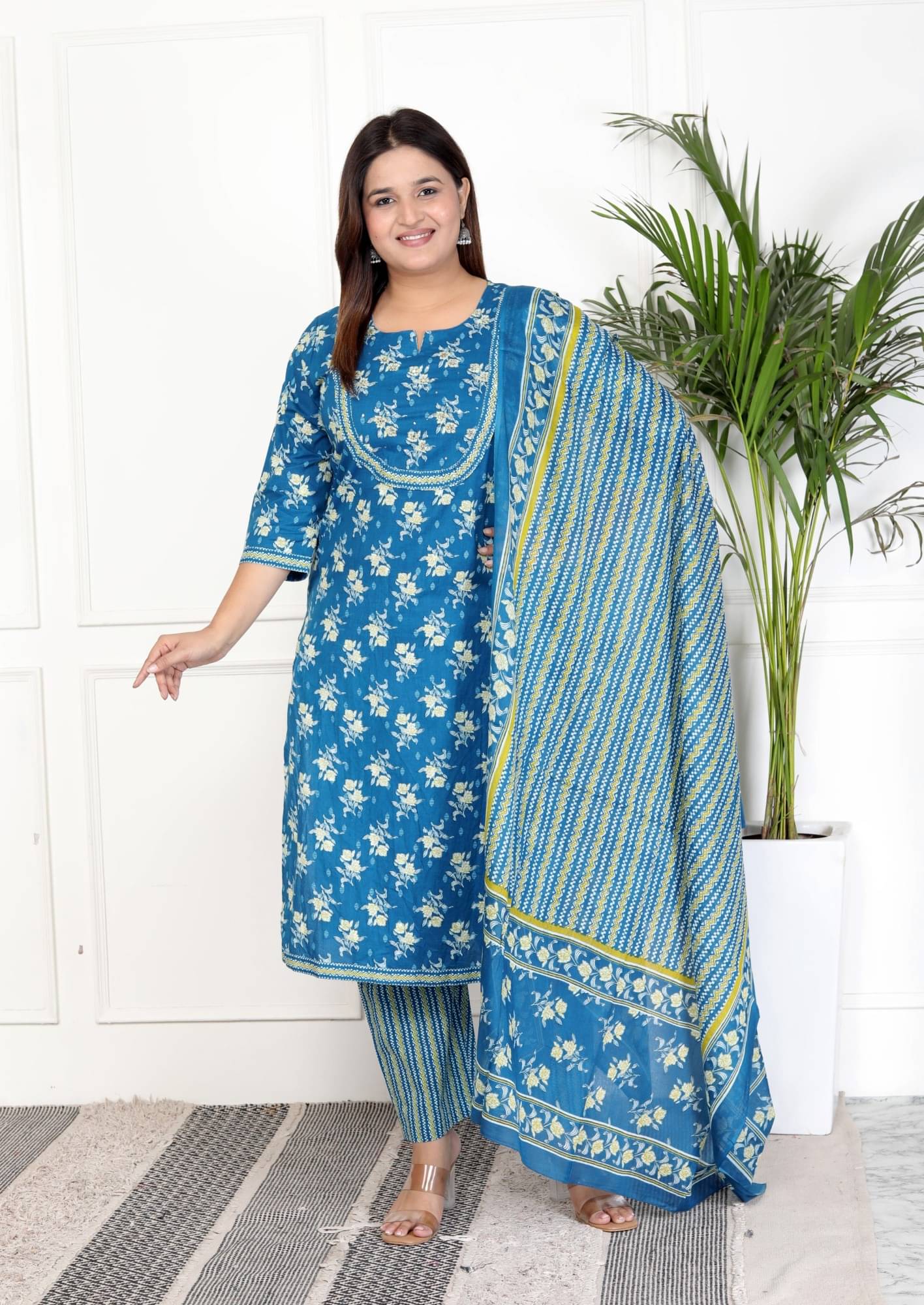     			Annex Cotton Printed Kurti With Pants Women's Stitched Salwar Suit - Blue ( Pack of 1 )