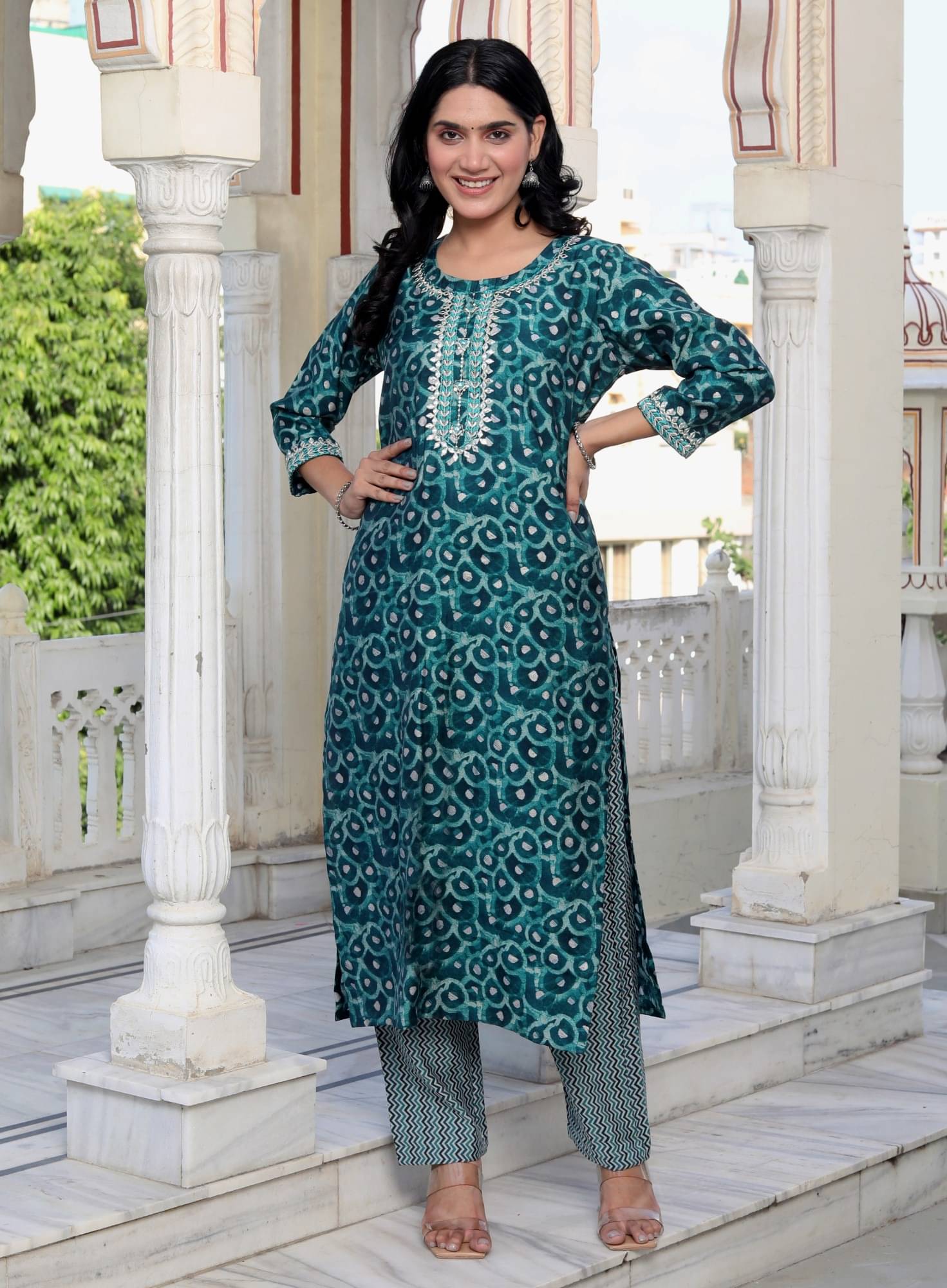     			Annex Silk Printed Kurti With Pants Women's Stitched Salwar Suit - Green ( Pack of 1 )