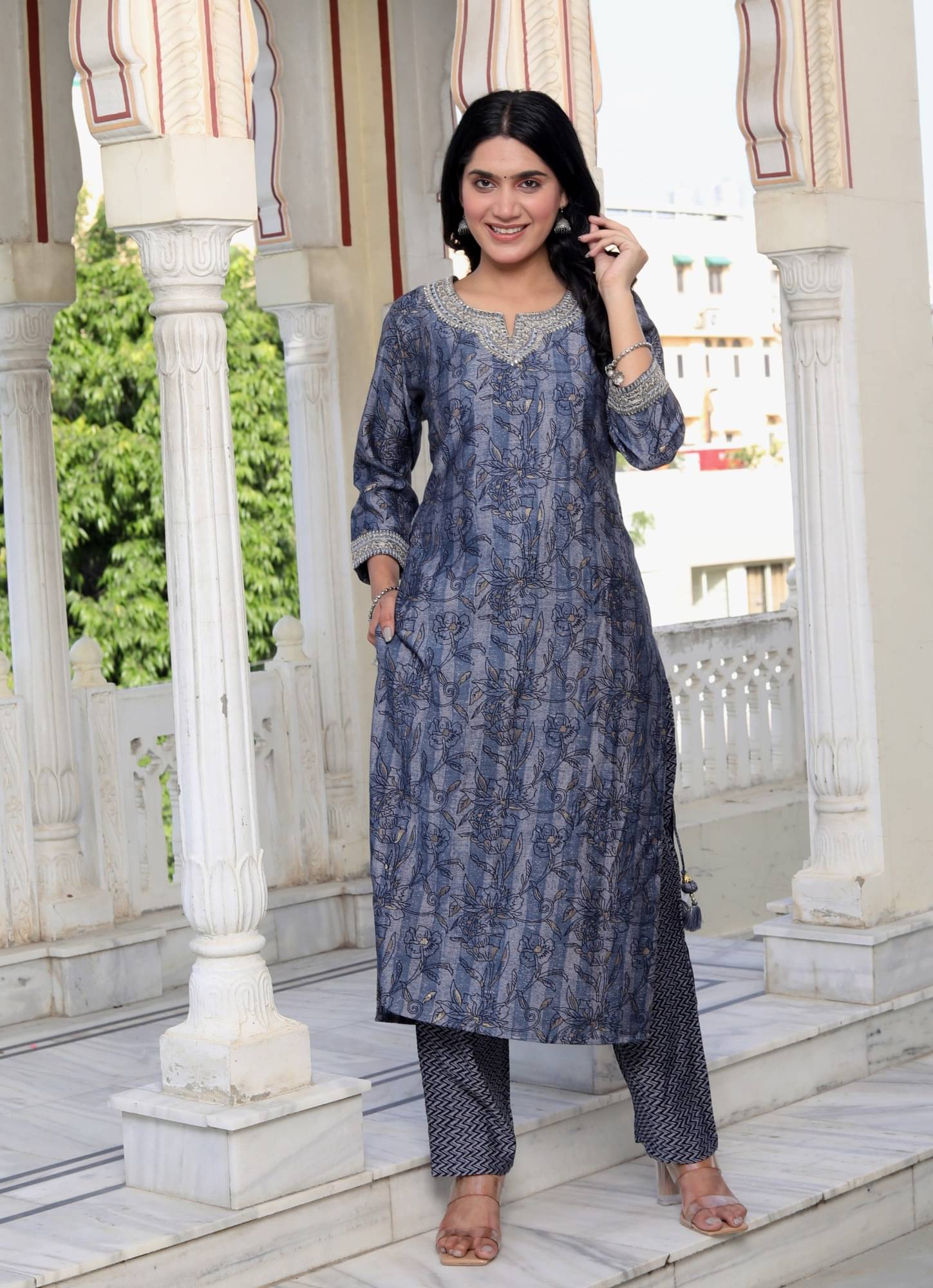 Annex Silk Printed Kurti With Pants Women's Stitched Salwar Suit - Blue ( Pack of 1 ) Annex Silk Printed Kurti With Pants Women's Stitched Salwar Suit - Blue ( Pack of 1 )