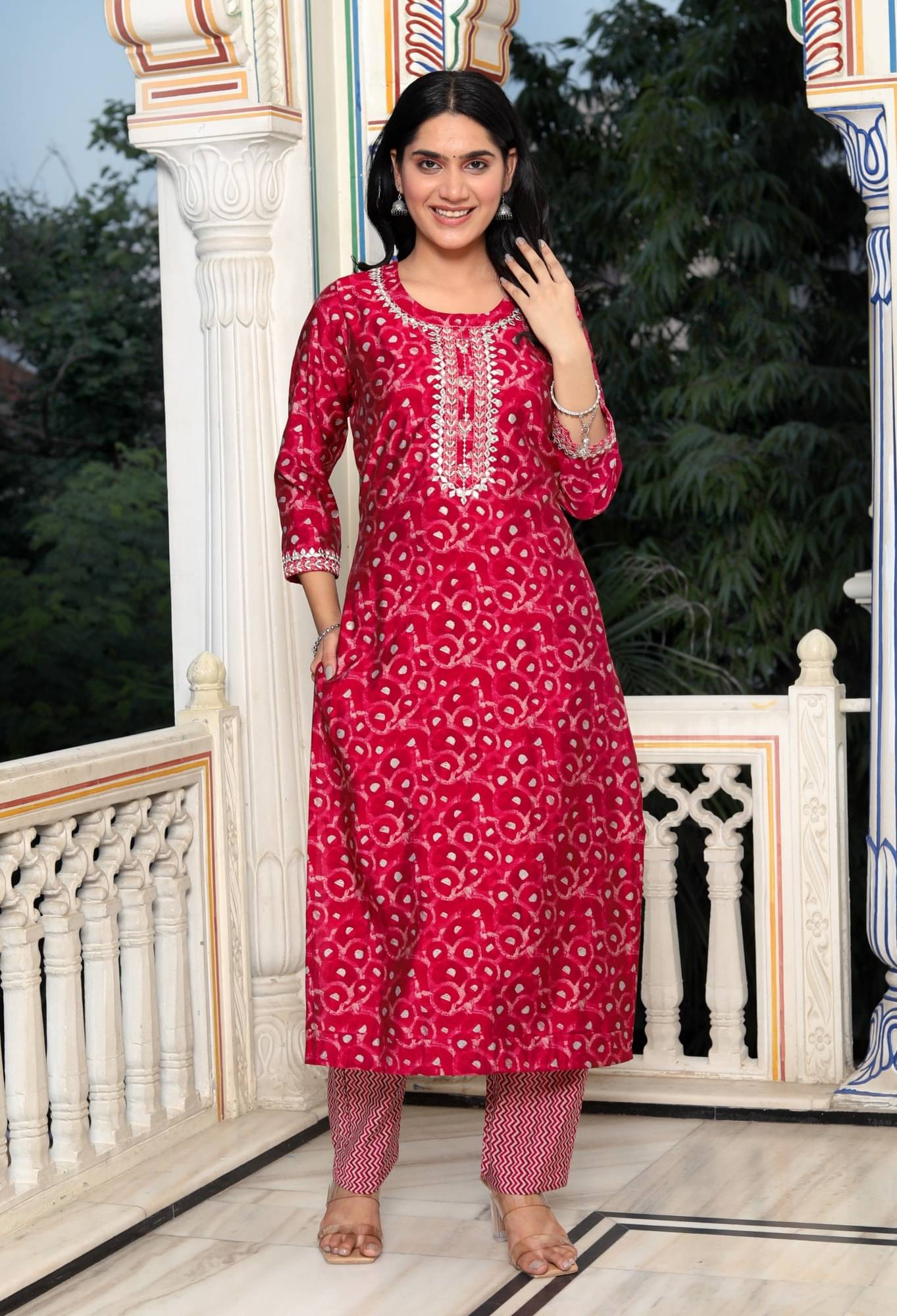 Annex Silk Printed Kurti With Pants Women's Stitched Salwar Suit - Red ( Pack of 1 ) Annex Silk Printed Kurti With Pants Women's Stitched Salwar Suit - Red ( Pack of 1 )