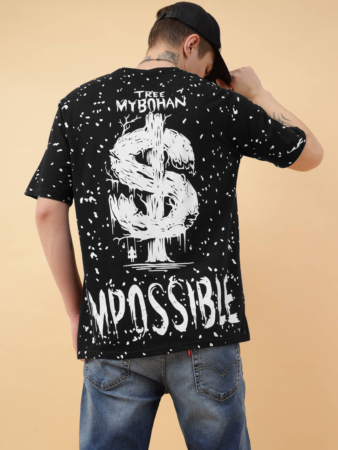 BUKKL Cotton Oversized Fit Printed Half Sleeves Men's Round T-Shirt - Black ( Pack of 1 )     			BUKKL Cotton Oversized Fit Printed Half Sleeves Men's Round T-Shirt - Black ( Pack of 1 )