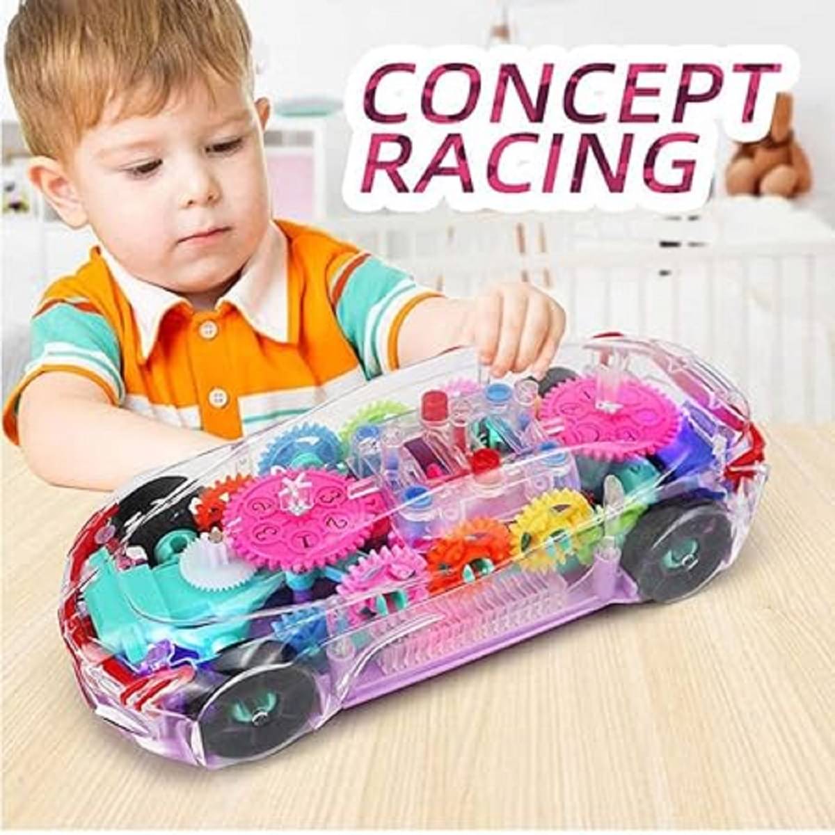     			DENFE 3D Car with 360 Degree Rotation Concept Racing Vehicle, Gear Simulation Mechanical Car, Sound & Light Toys for Kids/Gifts/Toddler Age 2 to 5 Years (Multicolor)
