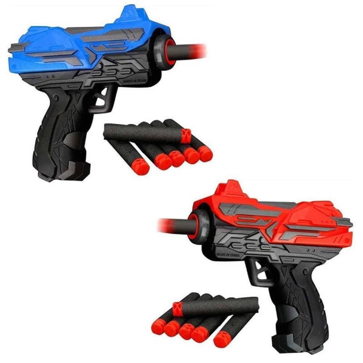     			DENFE  Dual Blaster Soft Rubber Foam Bullets Pull Back 2 Action Gun with 14 Piece Darts for Kids, Handgun for Target Shooting Game