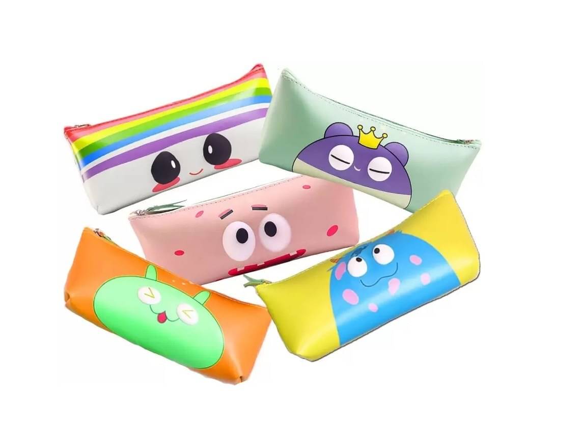     			ECLET 5_Pcs Random collection Stationery Eye Pencil Pouch with Zipper Closer For Kids Eye Pouch Art Artificial Leather Pencil Box  (Set of 1, Multicolor)
