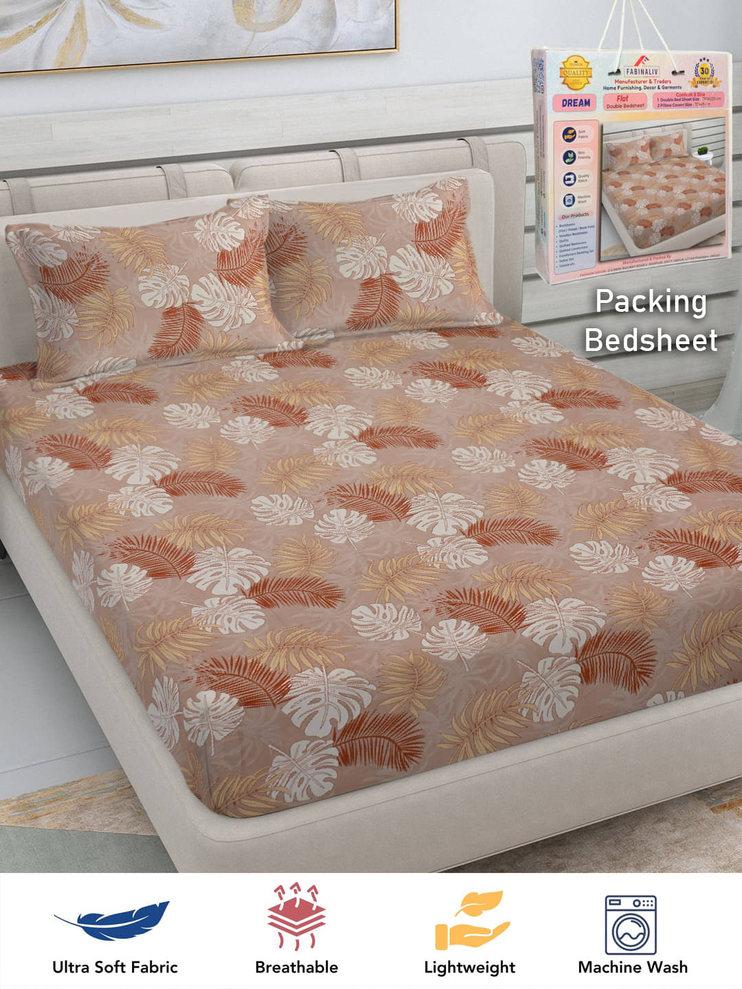 FABINALIV Poly Cotton 1 Double Bedsheet with 2 Pillow Covers ( Brown ) FABINALIV Poly Cotton 1 Double Bedsheet with 2 Pillow Covers ( Brown )