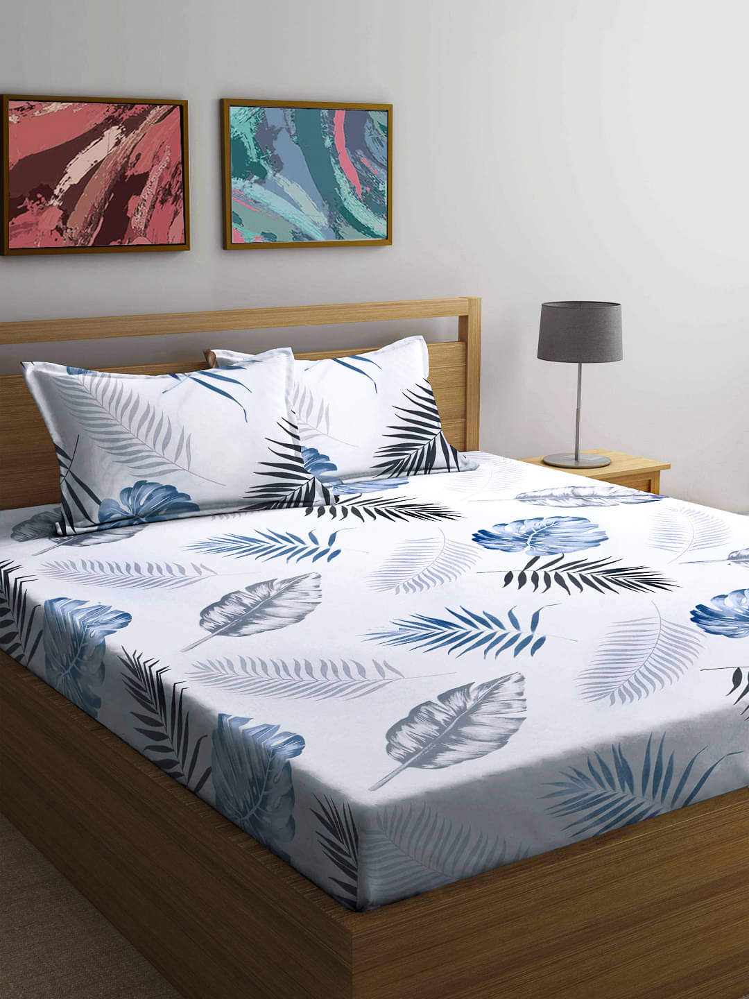     			FABINALIV Poly Cotton 1 Double Bedsheet with 2 Pillow Covers ( Blue )