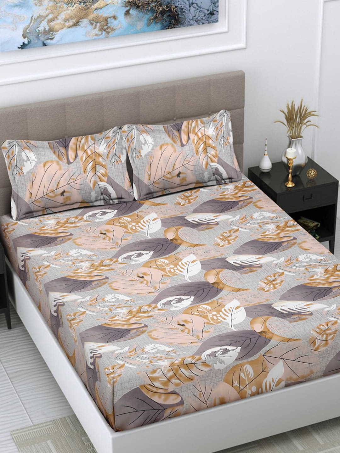     			FABINALIV Poly Cotton 1 Double Bedsheet with 2 Pillow Covers ( Gray )