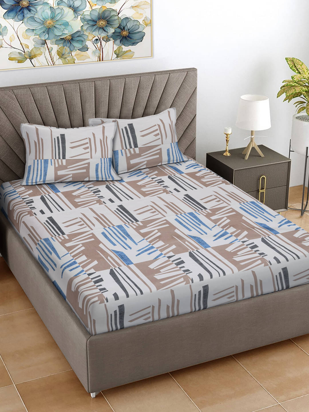     			FABINALIV Poly Cotton 1 Double Bedsheet with 2 Pillow Covers ( Light Grey )