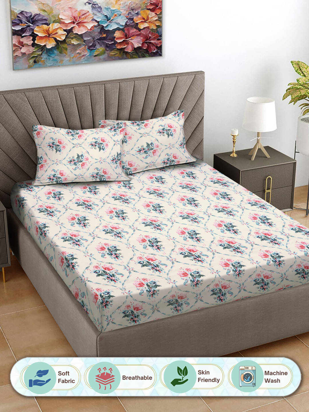 FABINALIV Poly Cotton 1 Double Bedsheet with 2 Pillow Covers ( Multicolor ) FABINALIV Poly Cotton 1 Double Bedsheet with 2 Pillow Covers ( Multicolor )