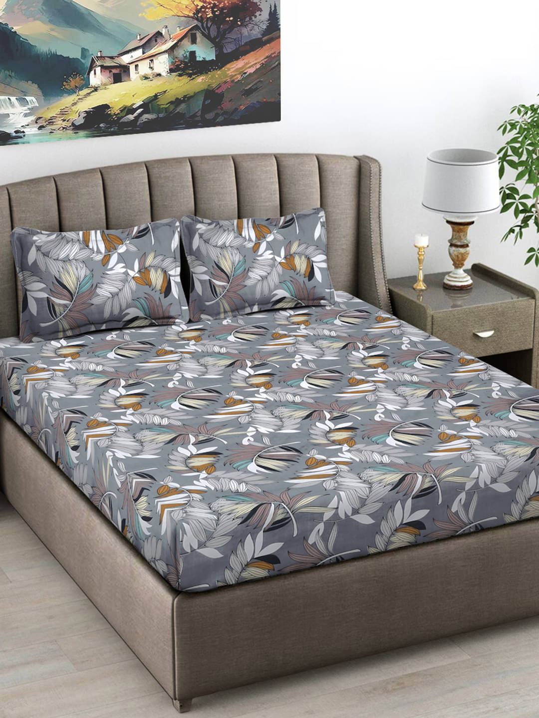     			FABINALIV Poly Cotton 1 Double Bedsheet with 2 Pillow Covers ( Light Grey )