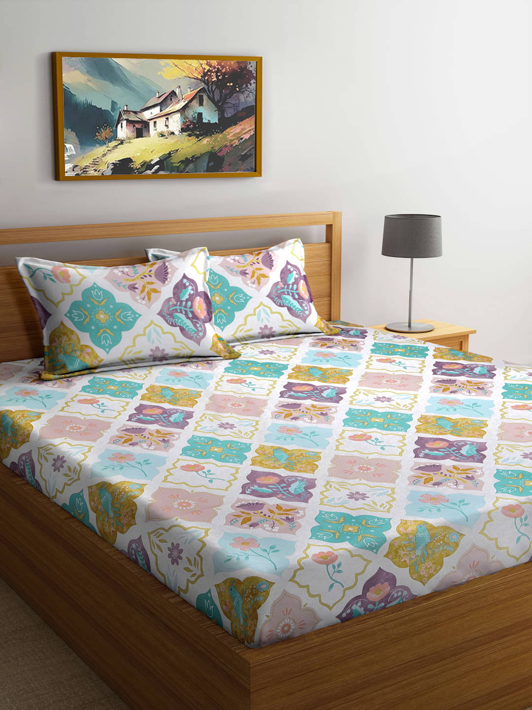     			FABINALIV Poly Cotton 1 Double Bedsheet with 2 Pillow Covers ( White )