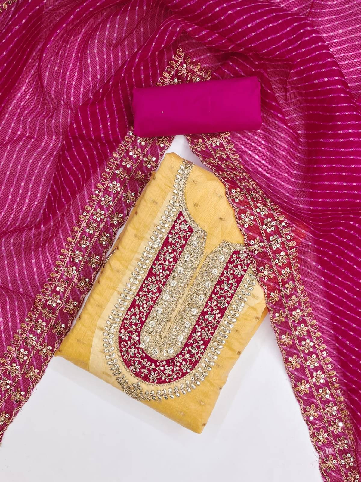 HL SILKMILLS Unstitched Chanderi Embellished Dress Material - Yellow ( Pack of 1 ) HL SILKMILLS Unstitched Chanderi Embellished Dress Material - Yellow ( Pack of 1 )