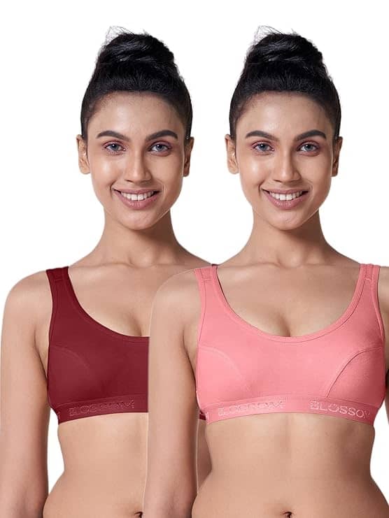 Ishant Pack of 2 Cotton Non Padded Racerback bra For Women ( Maroon,Peach )