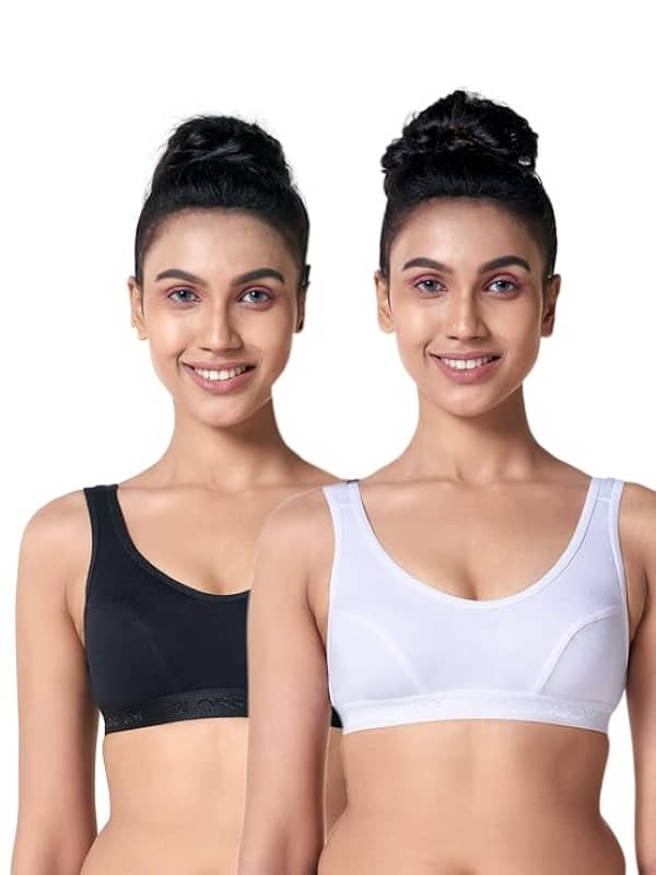 Ishant Pack of 2 Cotton Non Padded Racerback bra For Women ( Black,White )