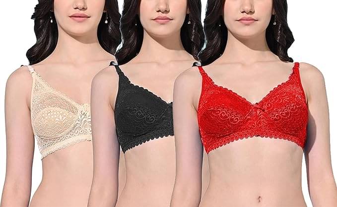 Ishant Pack of 3 Net Non Padded T-Shirt Bra For Women ( Black,Red,Gold ) Ishant Pack of 3 Net Non Padded T-Shirt Bra For Women ( Black,Red,Gold )