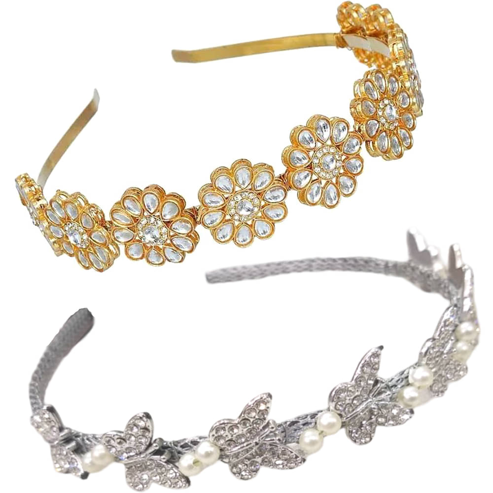     			J D Jewellers Floral Kundan Matha Patti Sheesh Patti Wedding Hairband, Celebrity Headband Jewellery