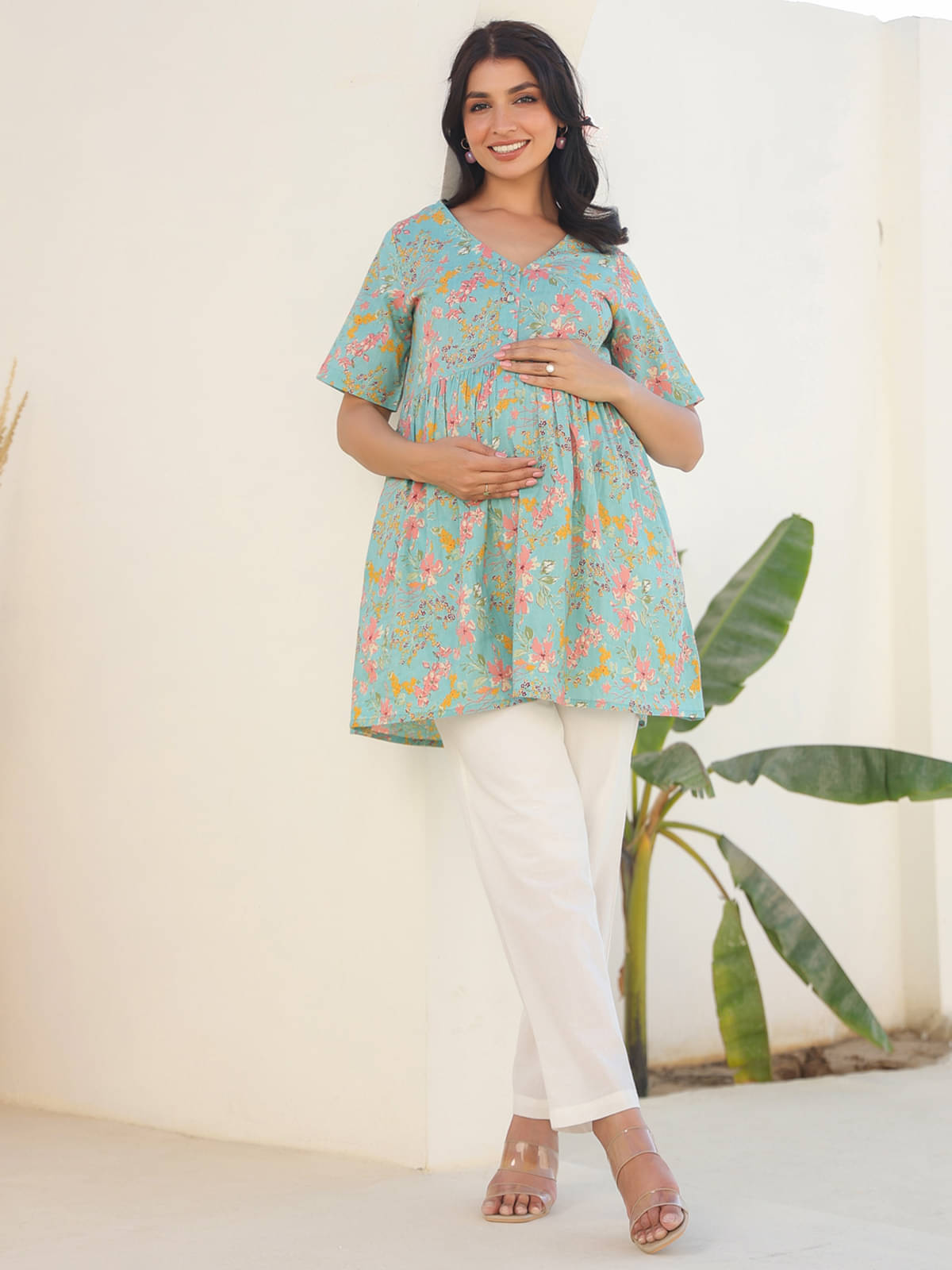 Janasya Blue Cotton Maternity Tunics Janasya Blue Cotton Maternity Tunics