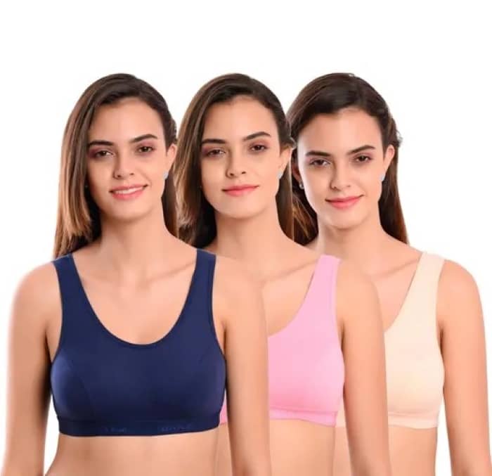 Kiran Enterprises Pack of 3 Cotton Non Padded Teenage Bra For Women ( Blue,Beige,Pink )