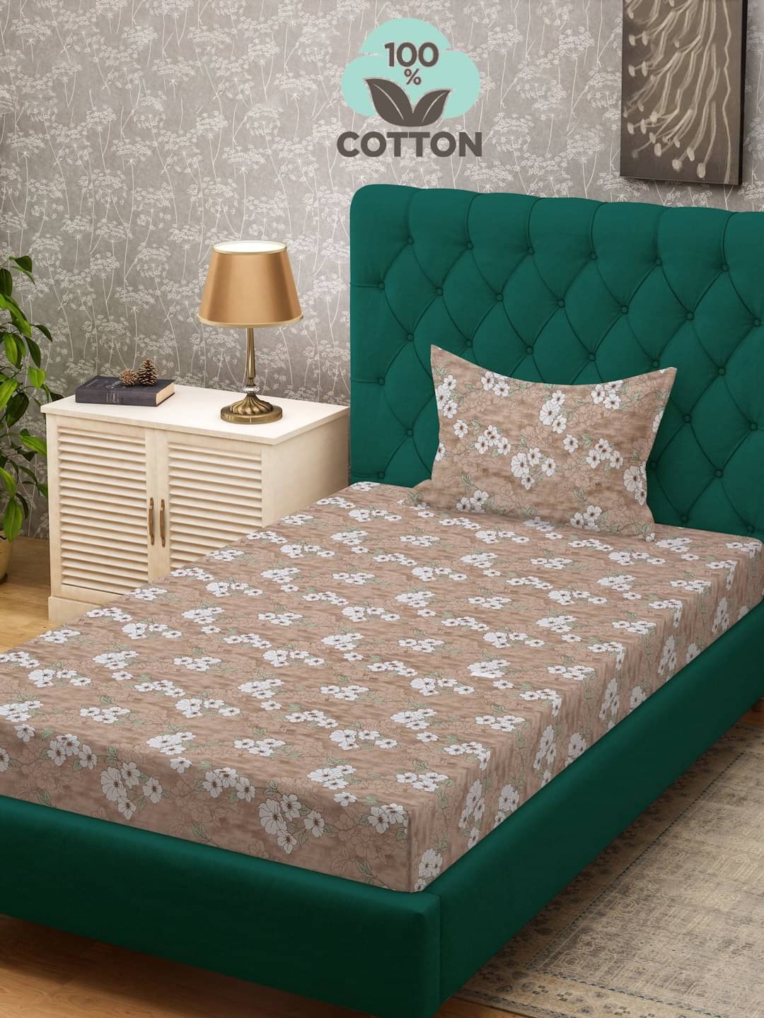 Klotthe Cotton 1 Single Bedsheet with 1 Pillow Cover ( Beige ) Klotthe Cotton 1 Single Bedsheet with 1 Pillow Cover ( Beige )
