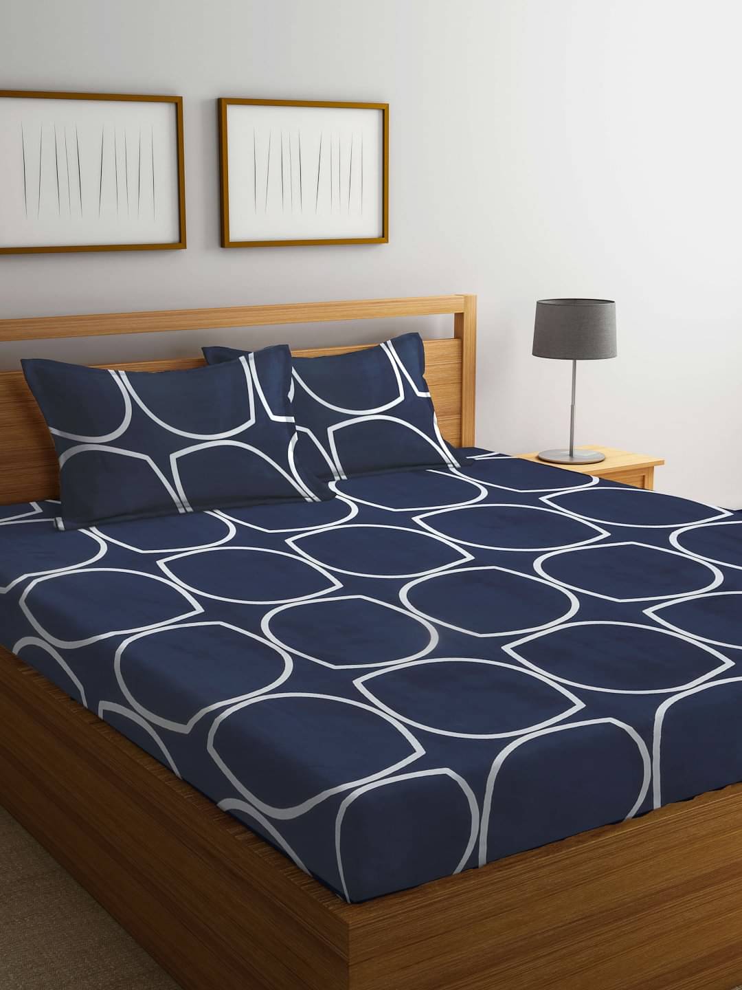     			Klotthe Poly Cotton 1 Double Bedsheet with 2 Pillow Covers ( Blue )