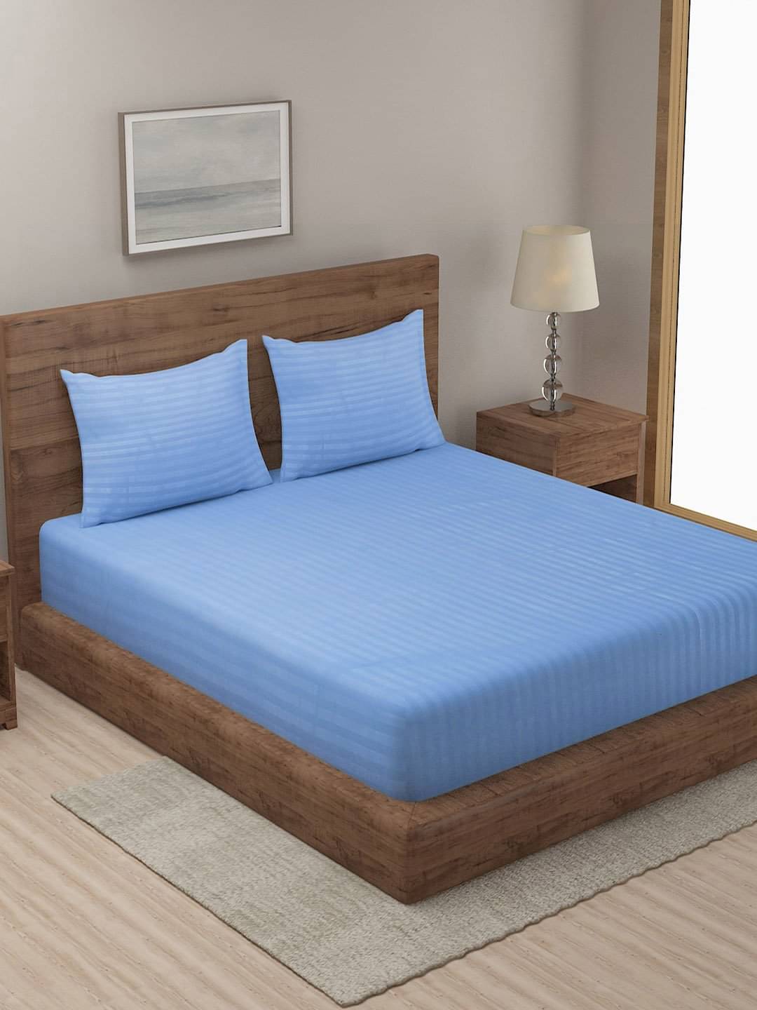     			Klotthe Poly Cotton 1 Double Bedsheet with 2 Pillow Covers ( Blue )