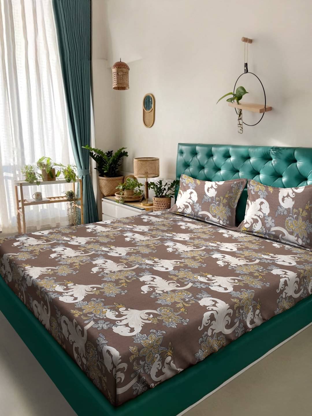     			Klotthe Poly Cotton 1 Double Bedsheet with 2 Pillow Covers ( Brown )