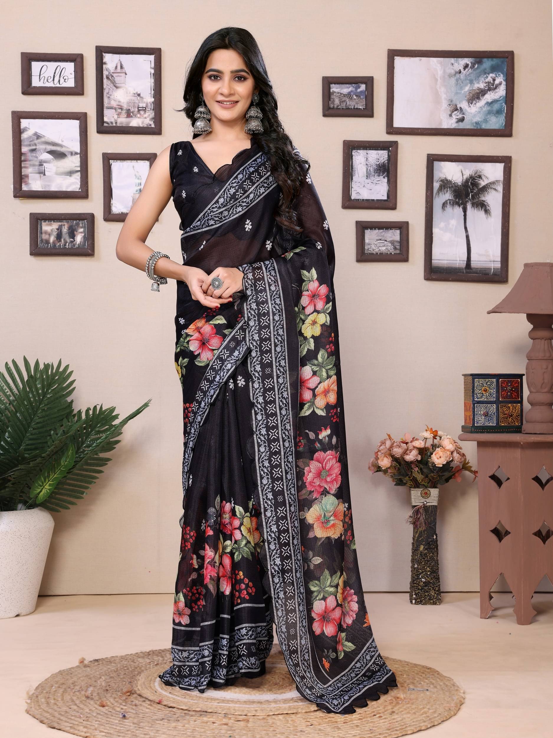 Rangtulika Ethnics Cotton Printed Saree With Unstitched Blouse Piece ( Black )     			Rangtulika Ethnics Cotton Printed Saree With Unstitched Blouse Piece ( Black )