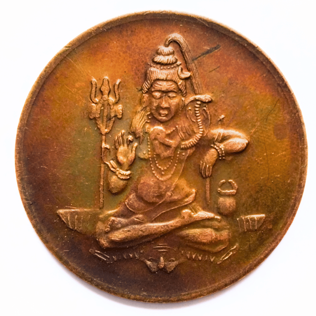     			Rare 1818 Lord Shiv Shankar Coin – East India Company | With Snakes Temple Token | Antique Collectible